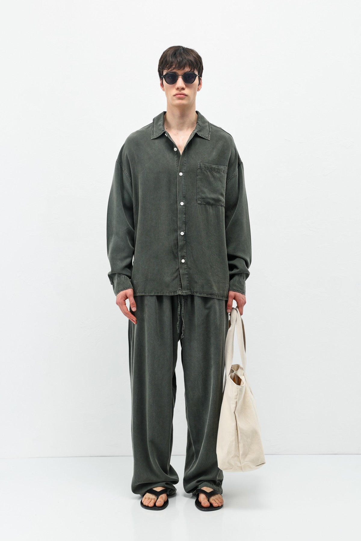 Oversized Shirt with Washed Finish and Pocket Details