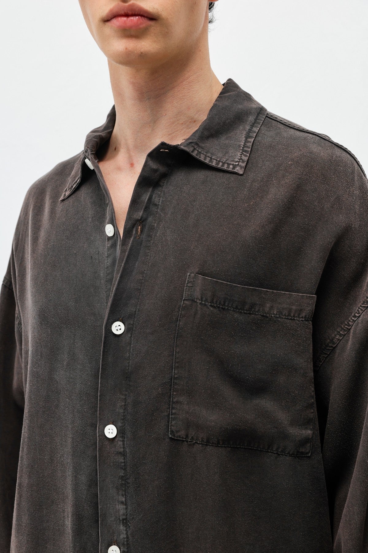 Oversized Shirt with Washed Finish and Pocket Details