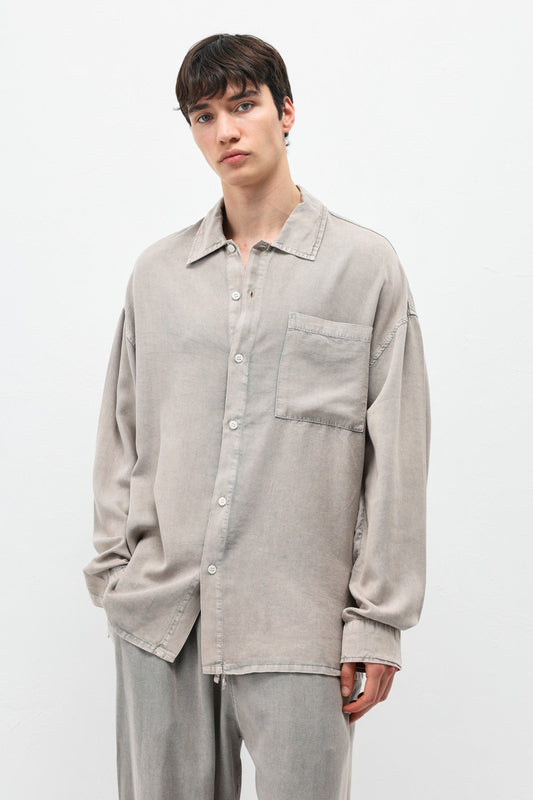 Oversized Shirt with Washed Finish and Pocket Details