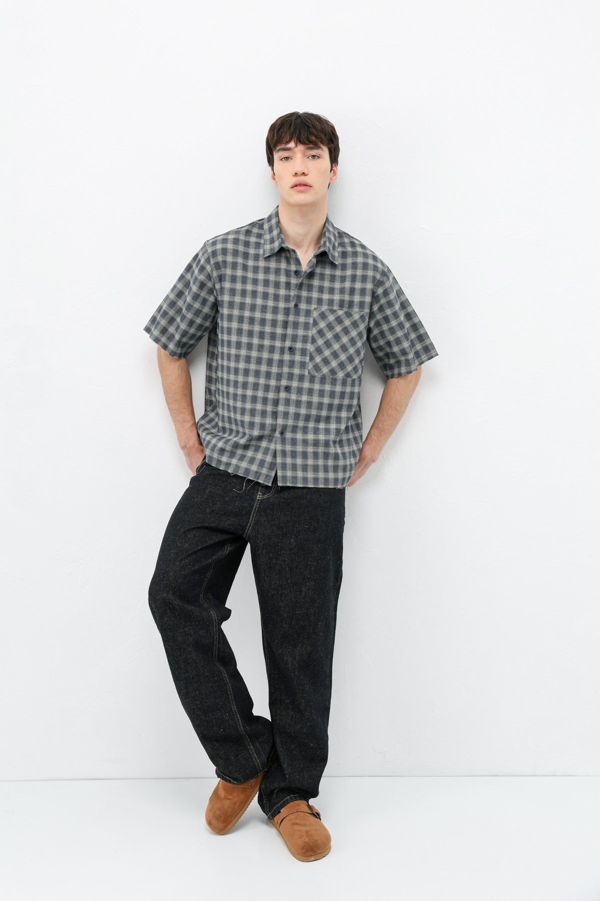 Checkered Short-Sleeved Oversized Shirt