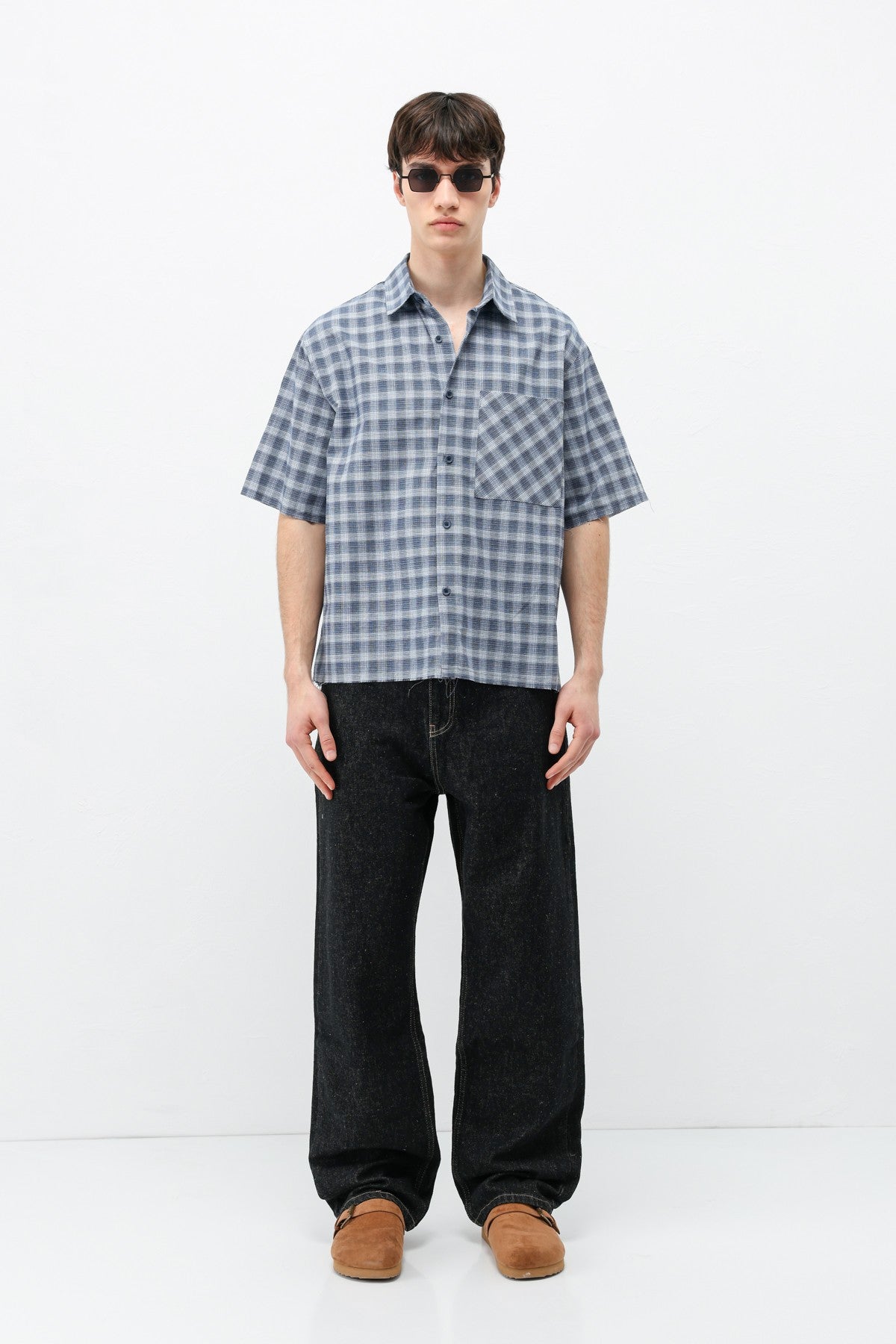 Checkered Short-Sleeved Oversized Shirt