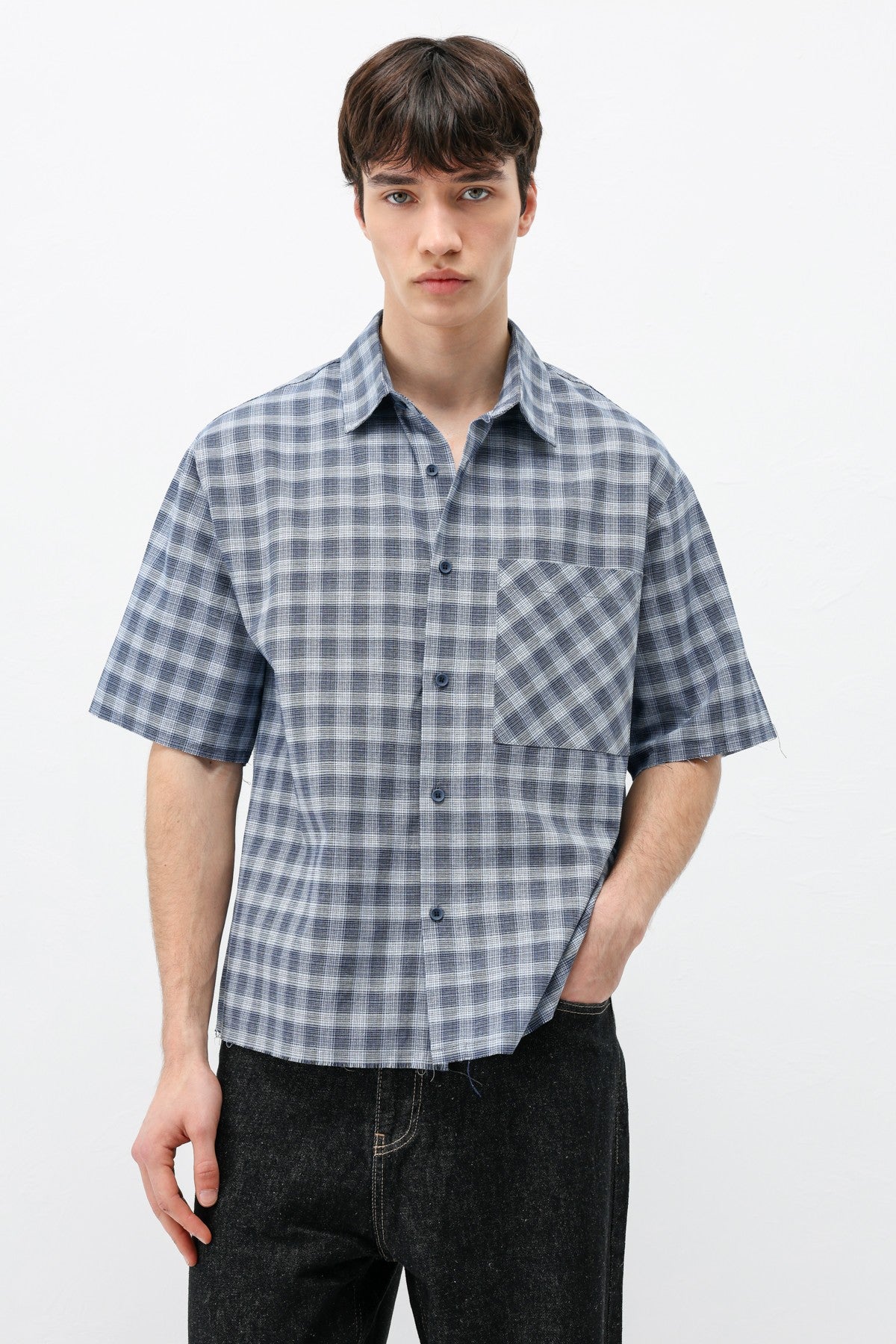 Checkered Short-Sleeved Oversized Shirt