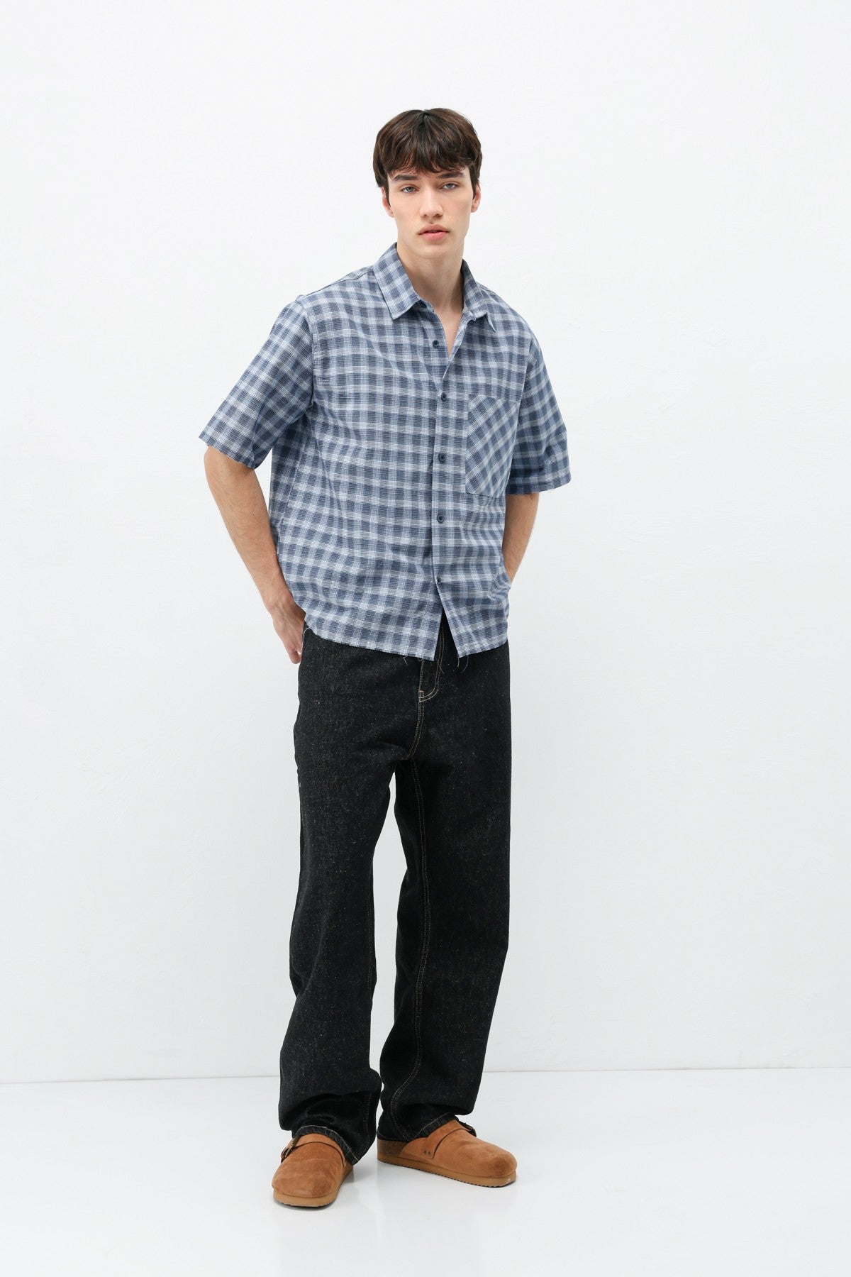 Checkered Short-Sleeved Oversized Shirt