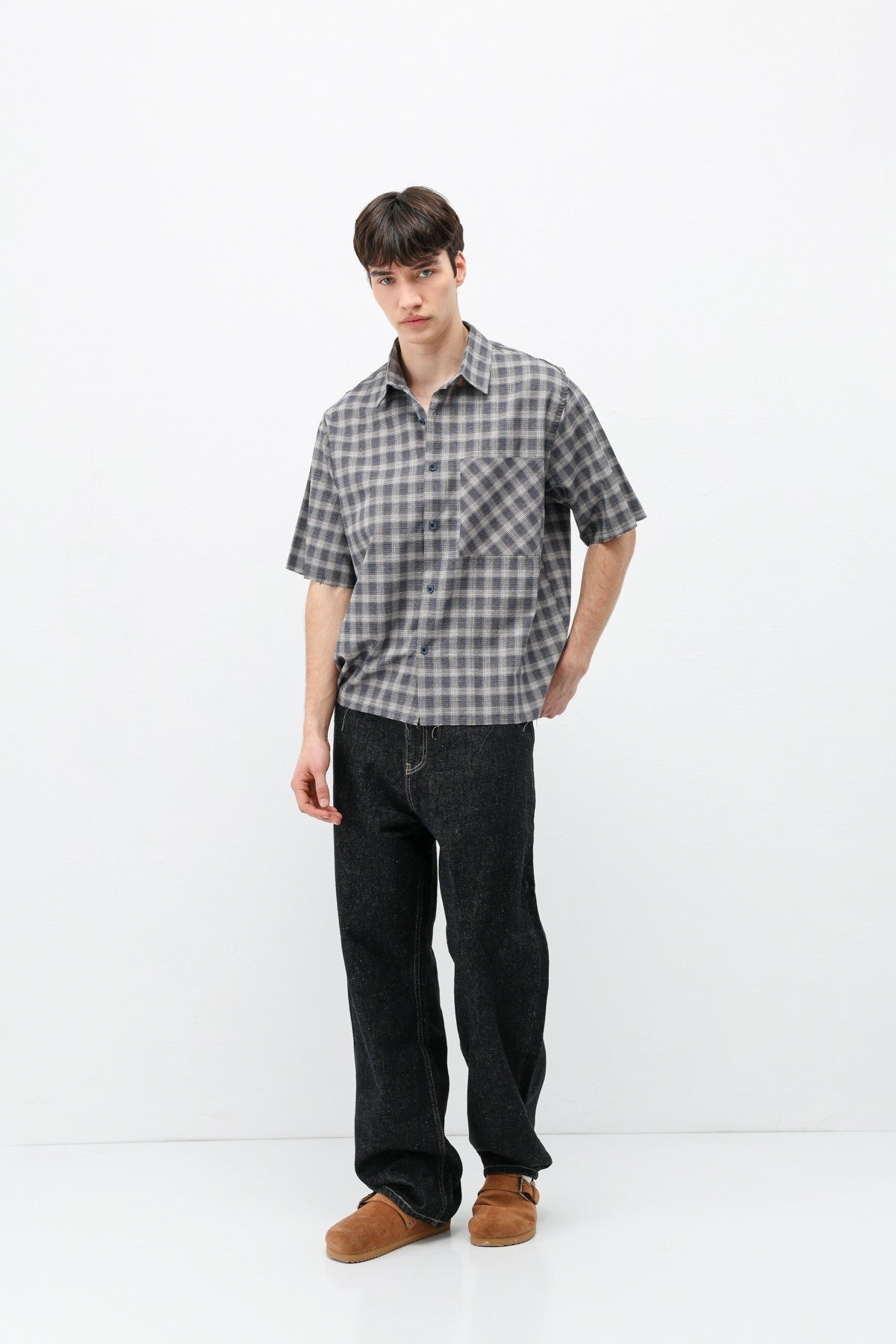 Checkered Short-Sleeved Oversized Shirt