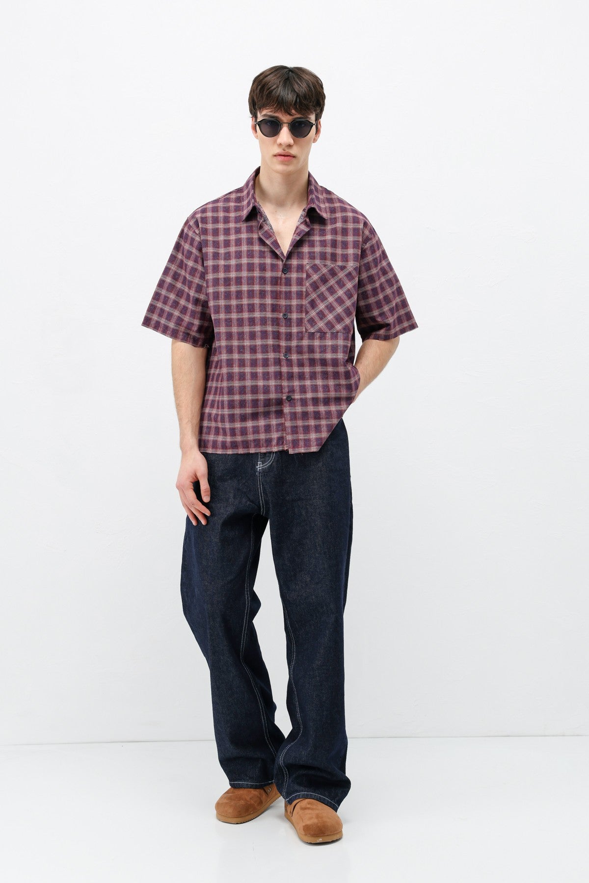 Checkered Short-Sleeved Oversized Shirt