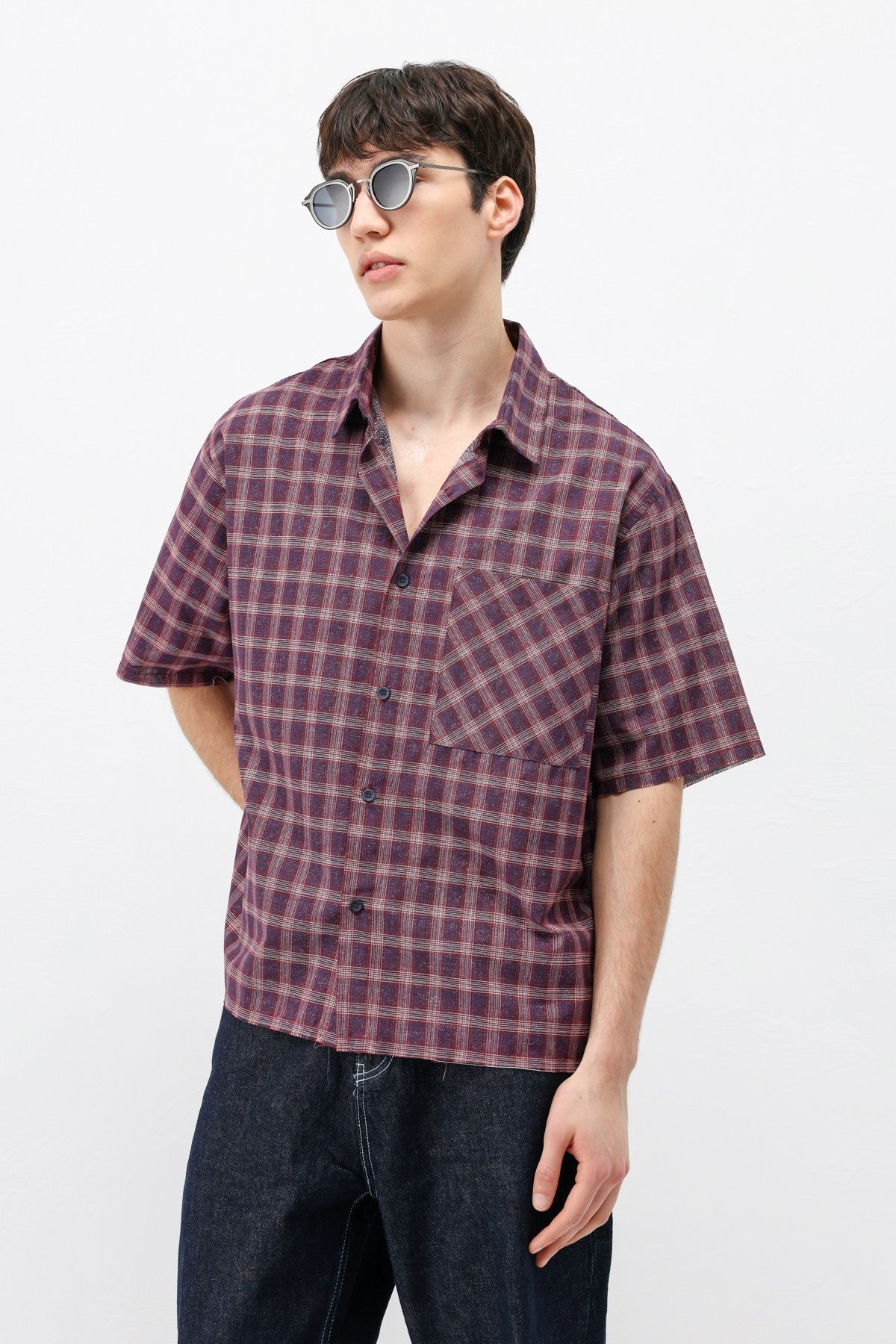 Checkered Short-Sleeved Oversized Shirt