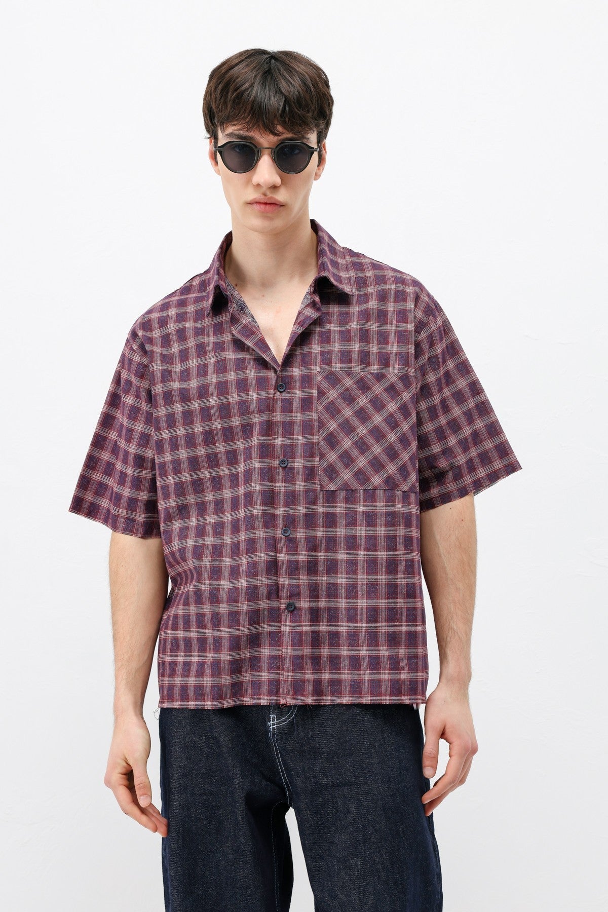 Checkered Short-Sleeved Oversized Shirt