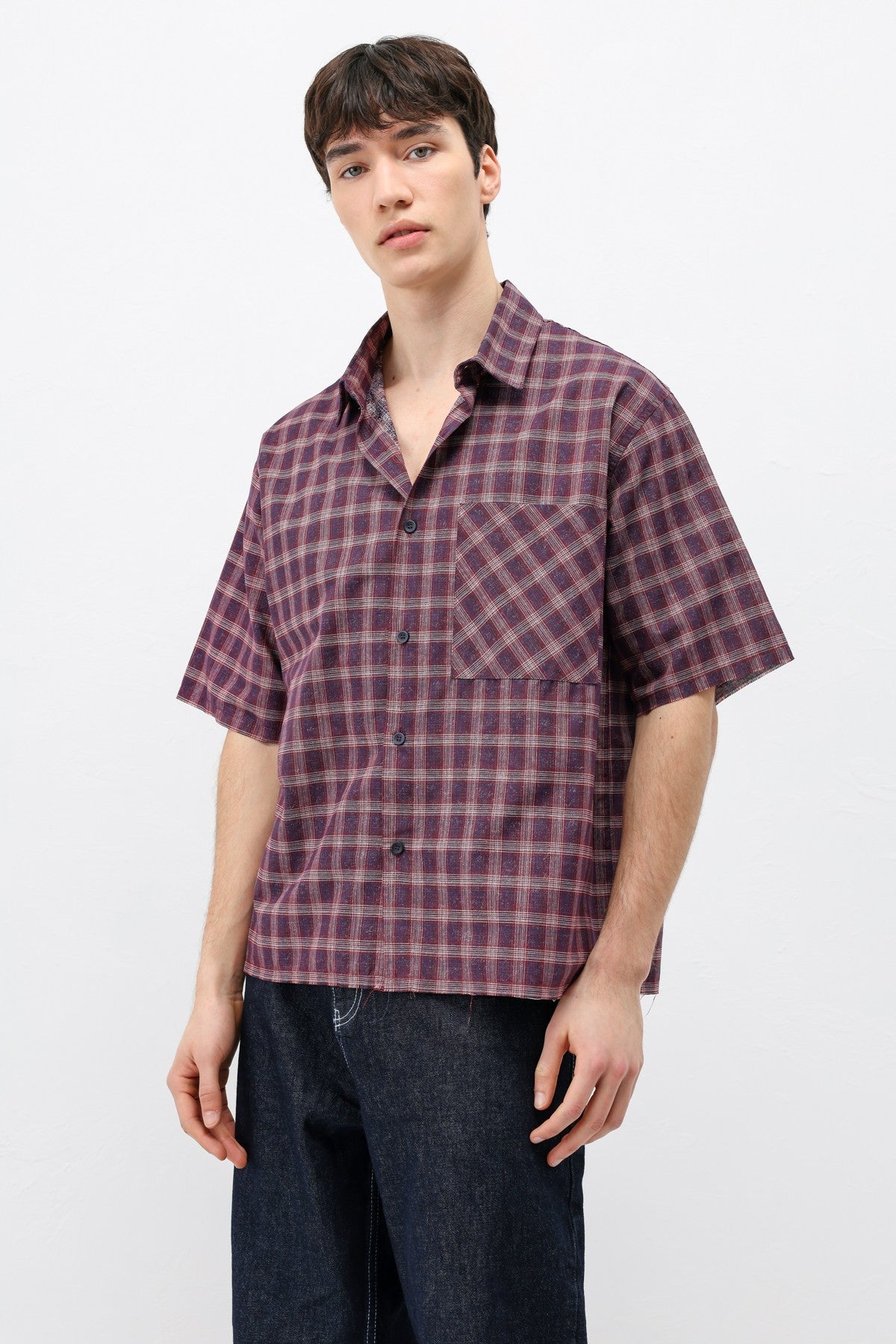 Checkered Short-Sleeved Oversized Shirt