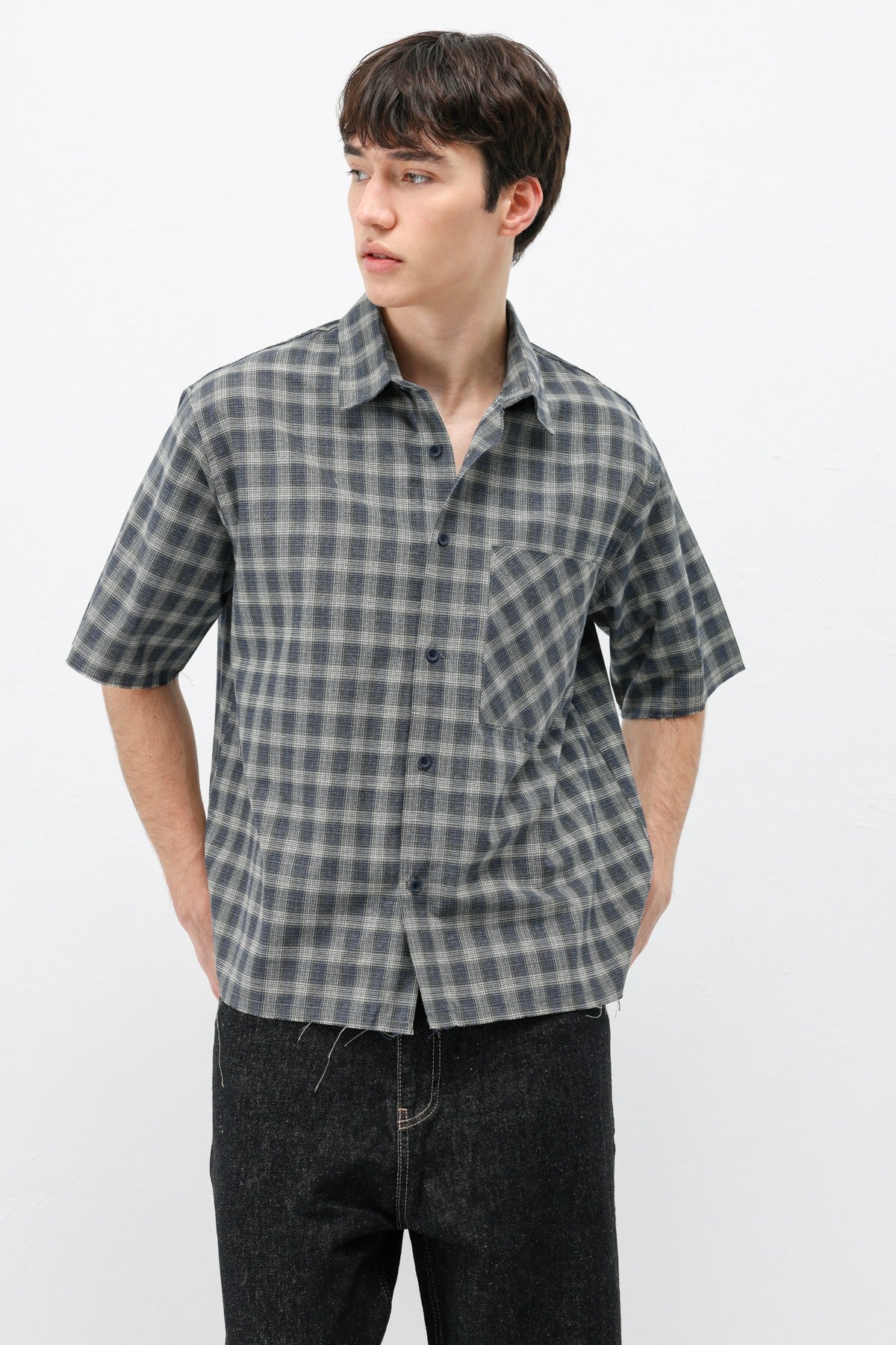 Checkered Short-Sleeved Oversized Shirt
