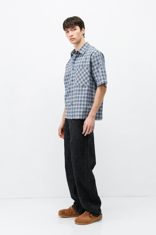 Checkered Short-Sleeved Oversized Shirt