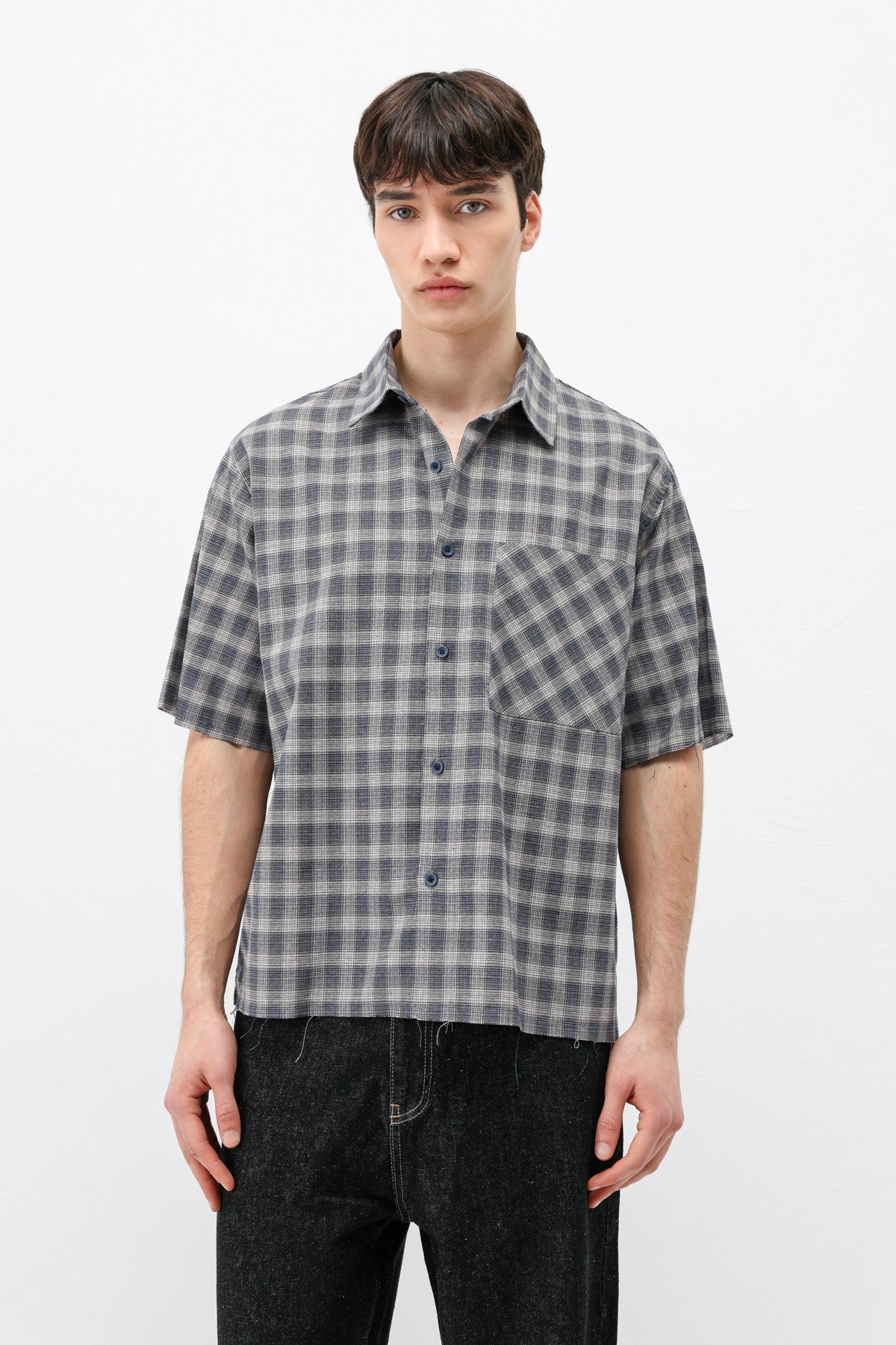 Checkered Short-Sleeved Oversized Shirt