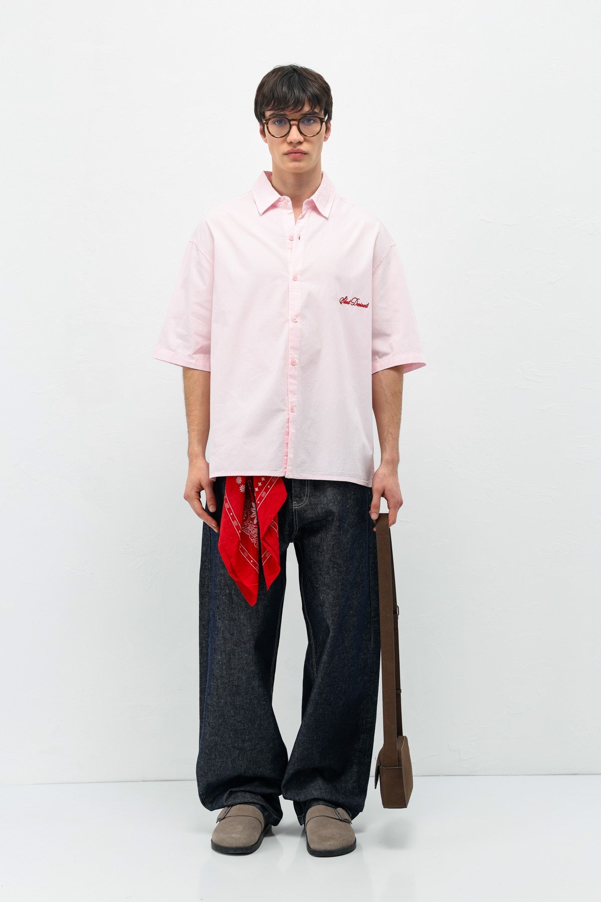 Oversized Short-Sleeve Shirt with Printed Text