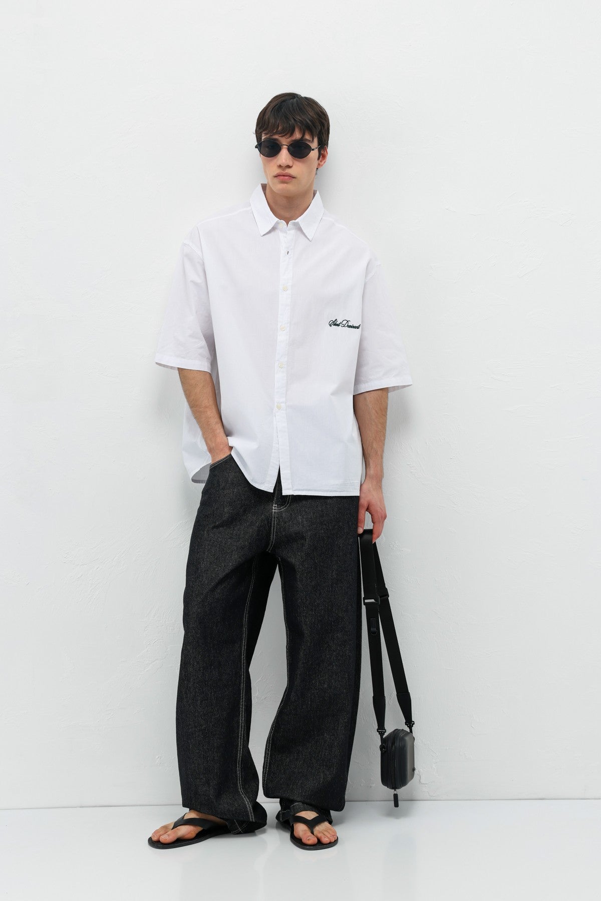 Oversized Short-Sleeve Shirt with Printed Text