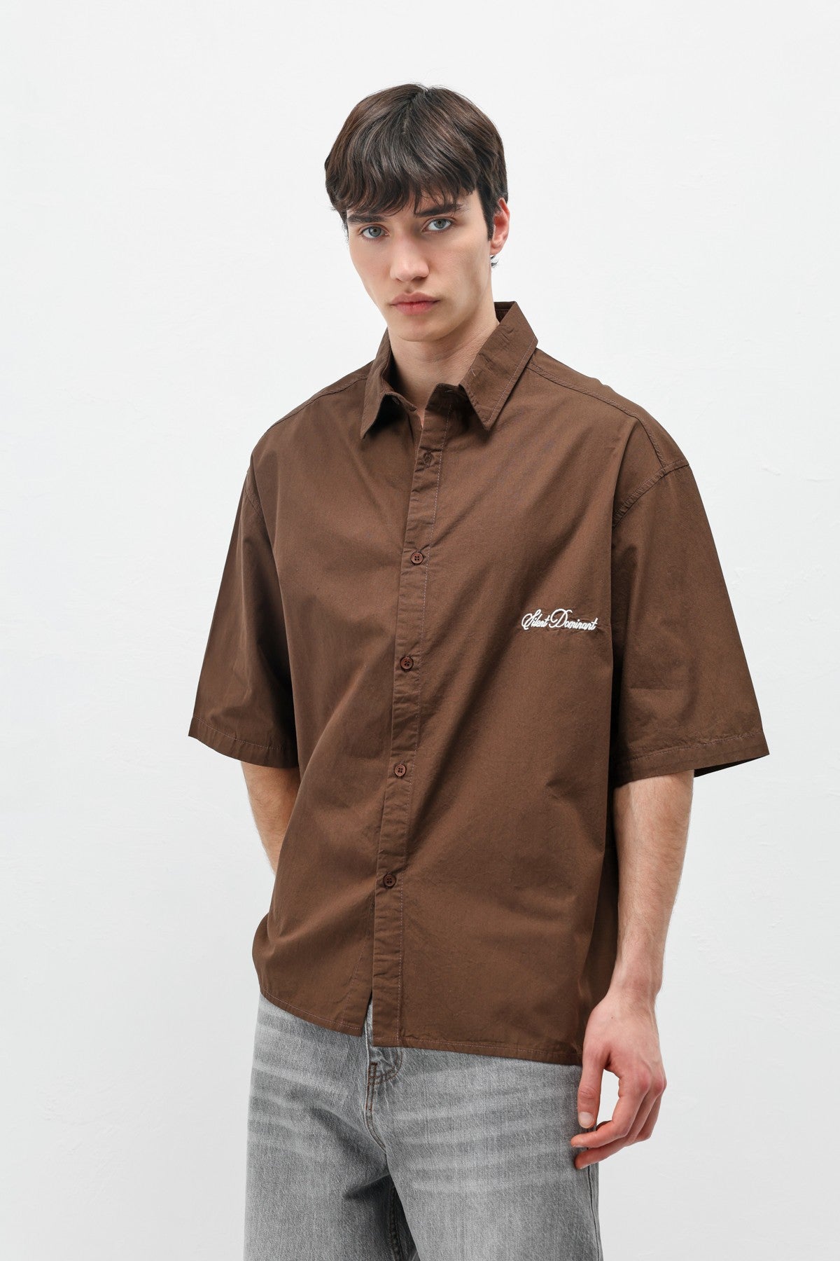 Oversized Short-Sleeve Shirt with Printed Text