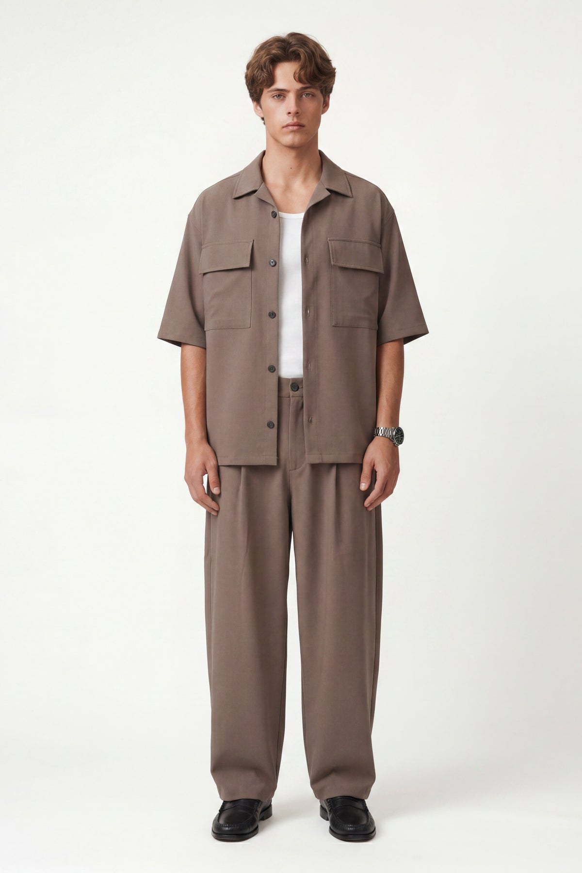 Oversized Stretch-Fabric Shirt with Pockets