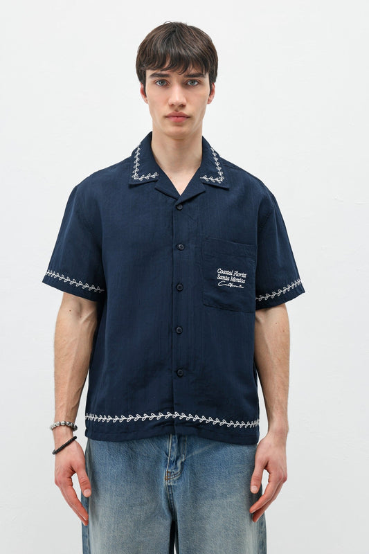 Oversized Linen Shirt with Printed Text