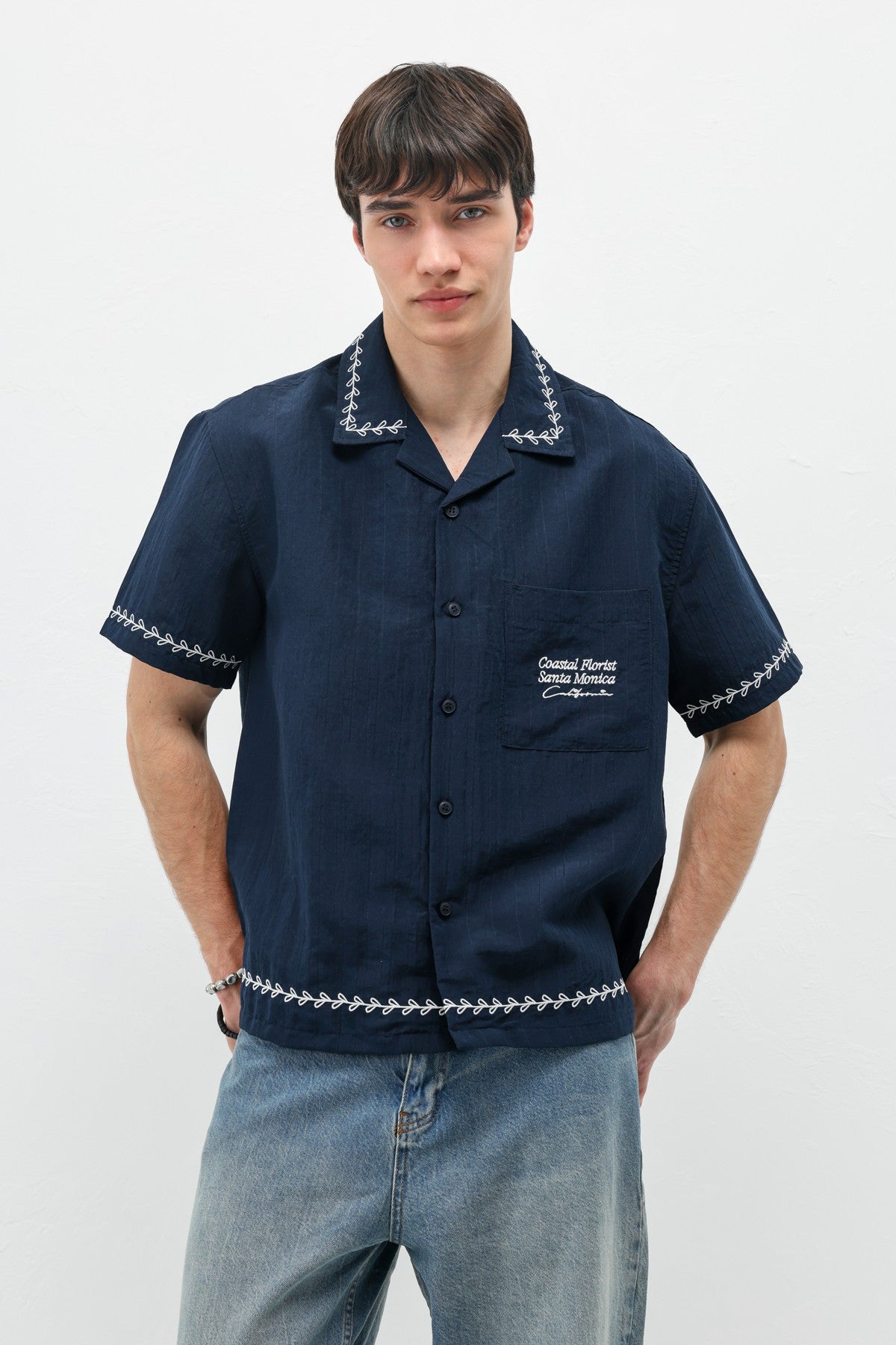 Oversized Linen Shirt with Printed Text
