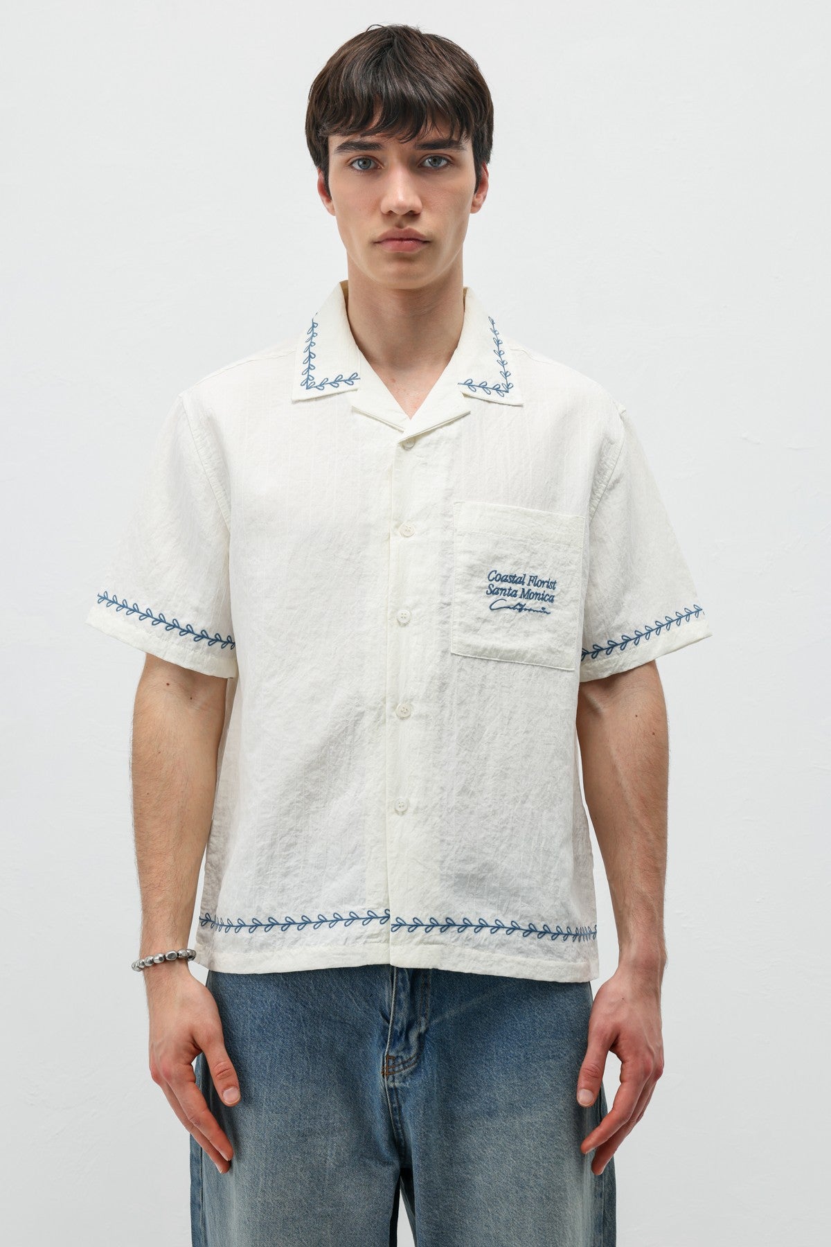 Oversized Linen Shirt with Printed Text