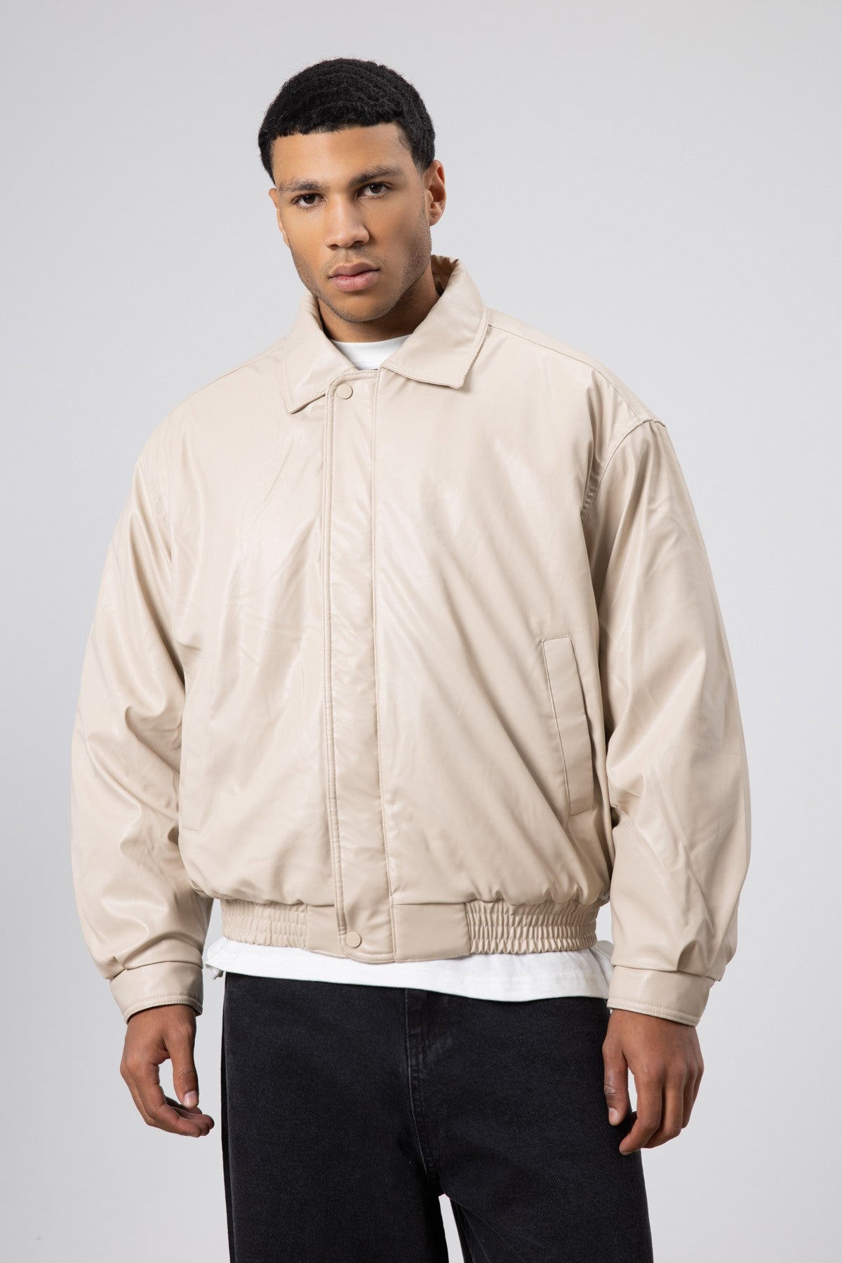 Basic Faux Leather Oversized Jacket