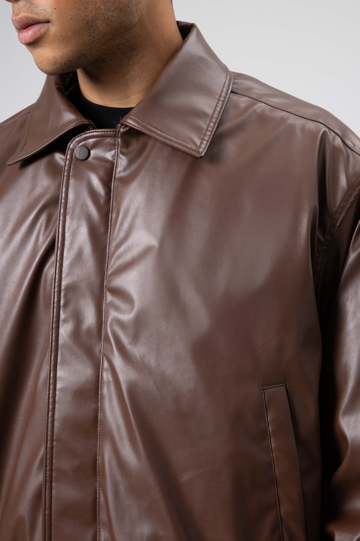 Basic Faux Leather Oversized Jacket