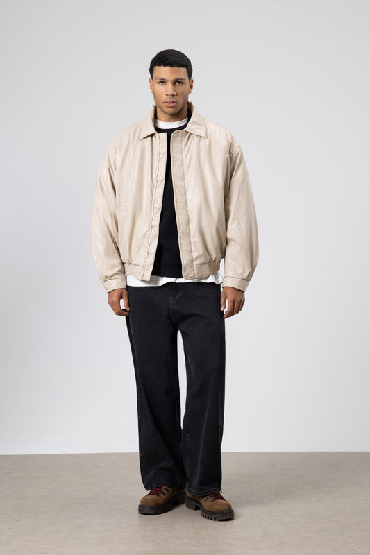 Basic Faux Leather Oversized Jacket