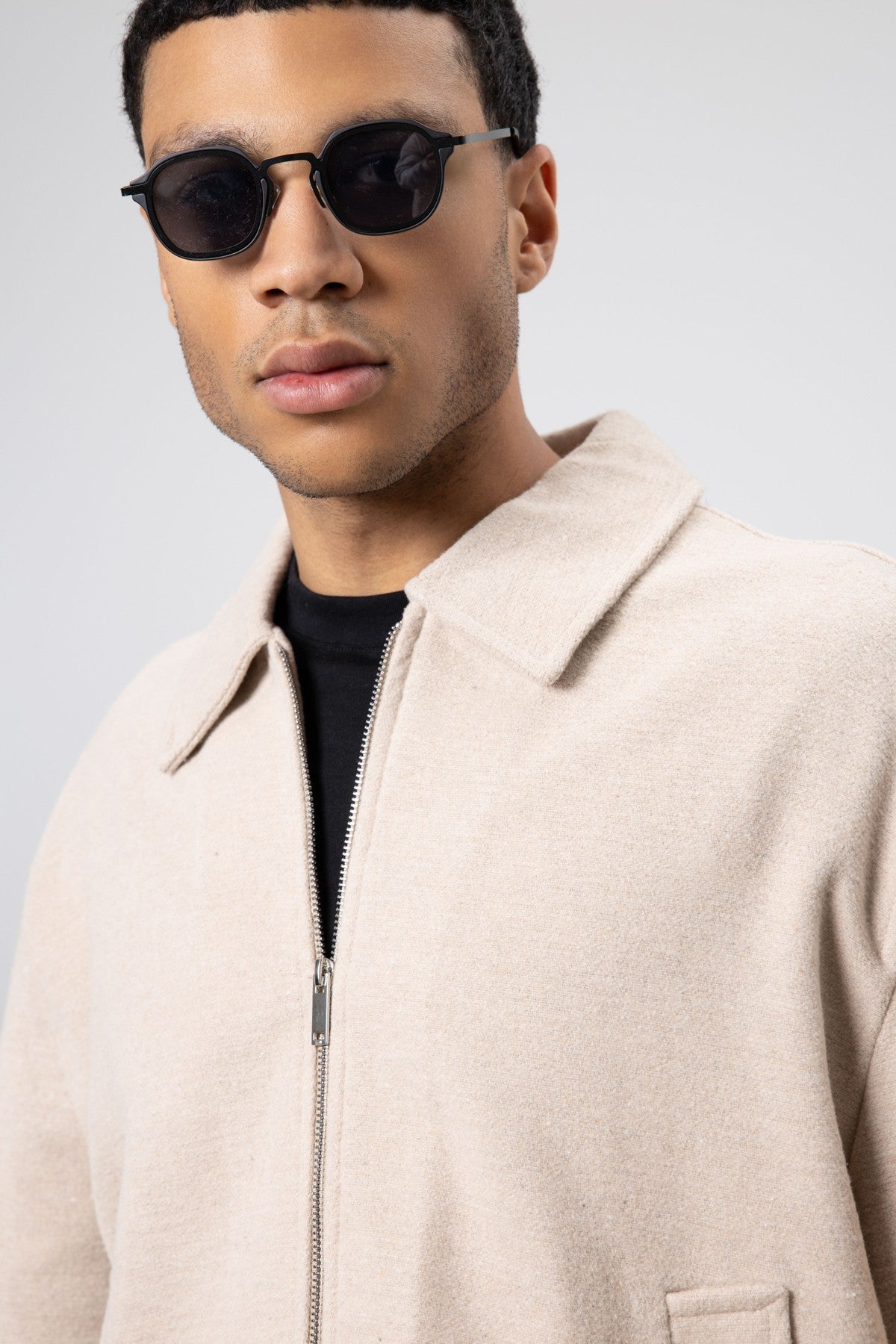 Oversized Zipper-Front Wool Coat