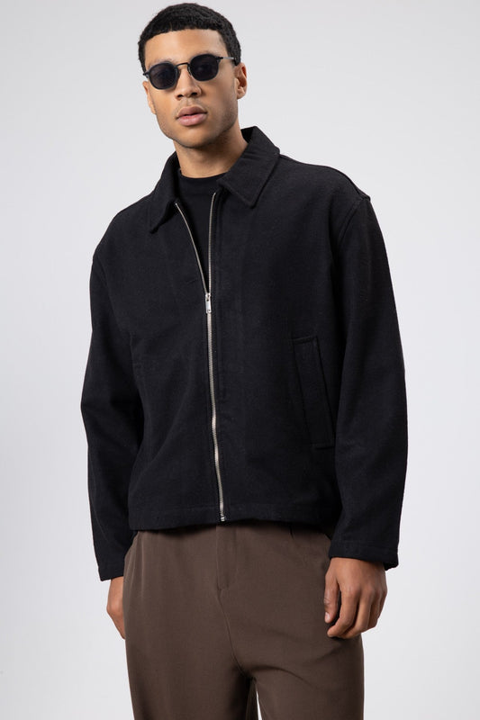 Oversized Zipper-Front Wool Coat