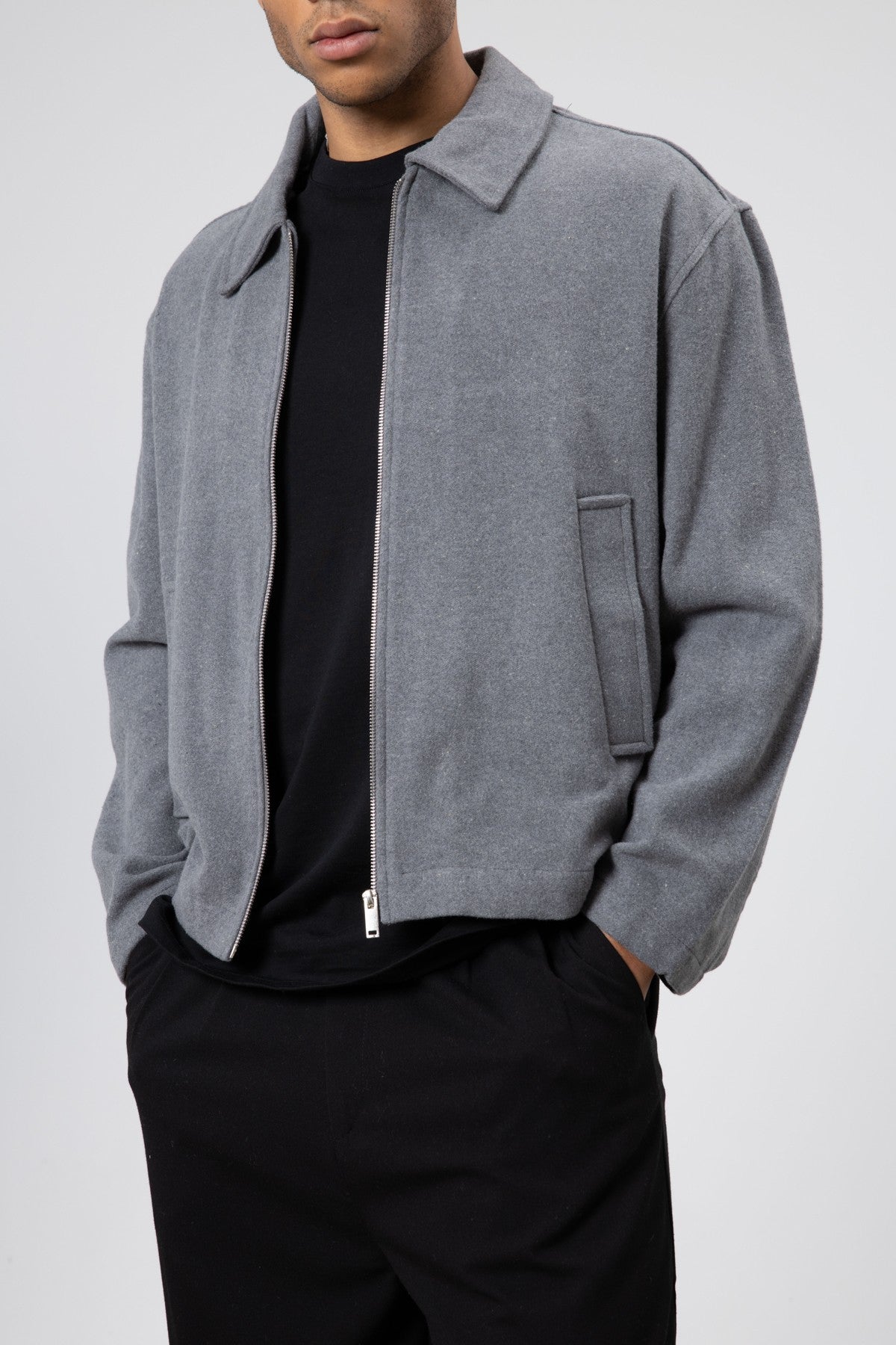 Oversized Zipper-Front Wool Coat
