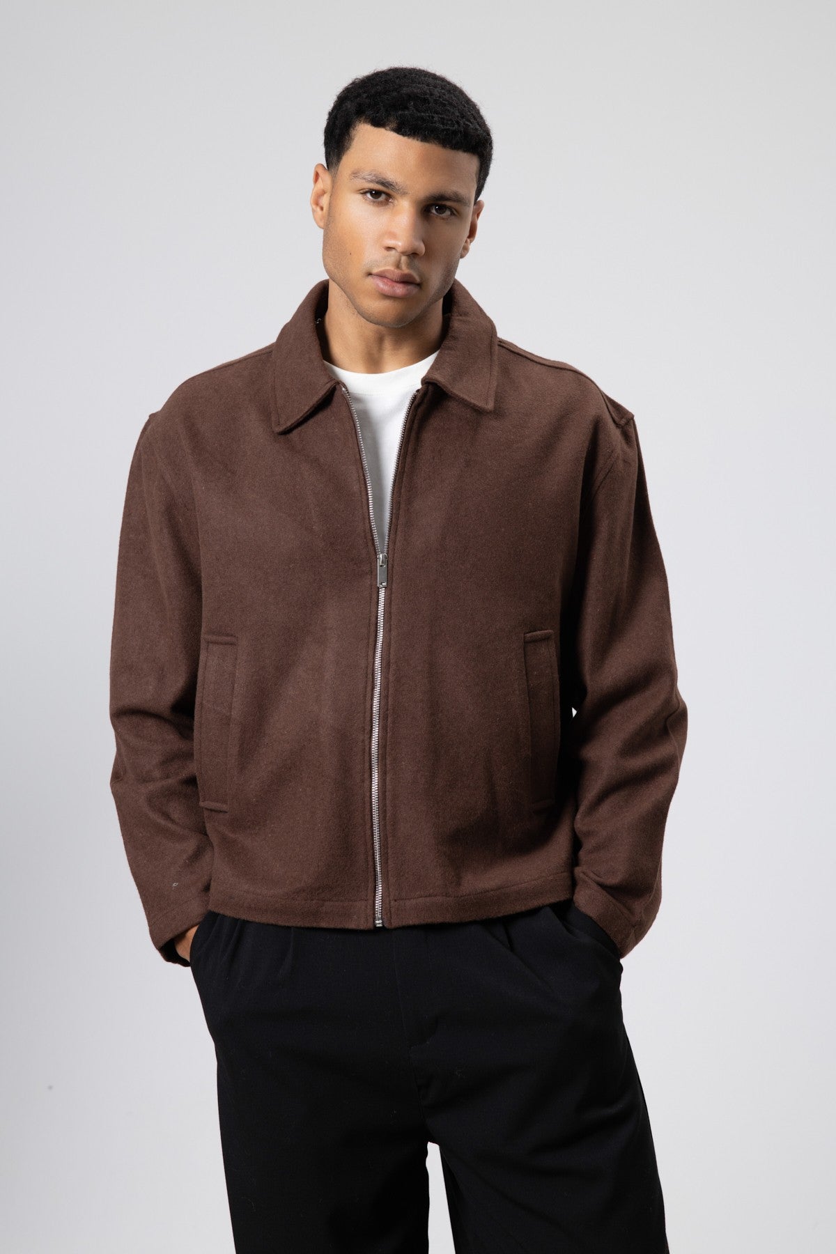 Oversized Zipper-Front Wool Coat