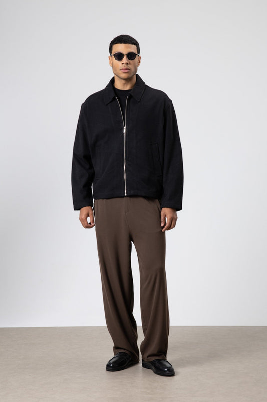 Oversized Zipper-Front Wool Coat