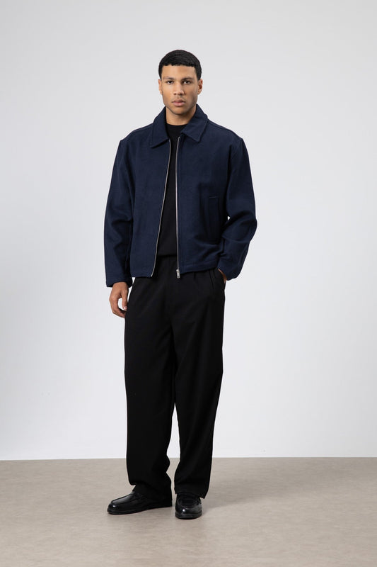 Oversized Zipper-Front Wool Coat