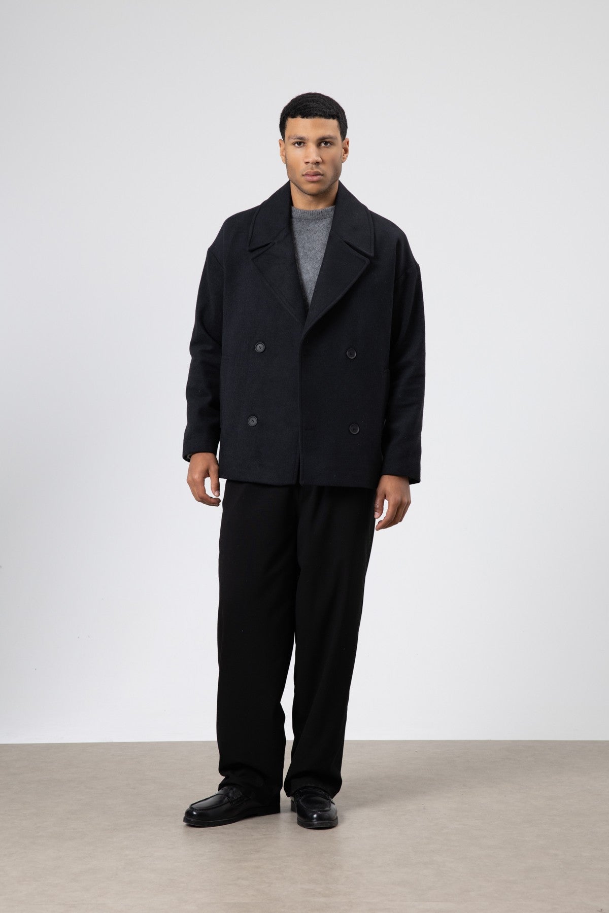 Oversized Double-Breasted Short Napped Wool Jacket