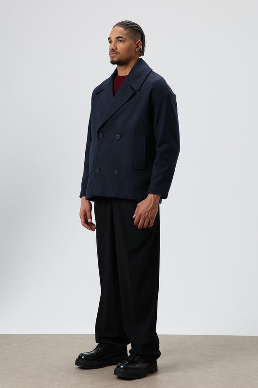 Oversized Double-Breasted Short Napped Wool Jacket