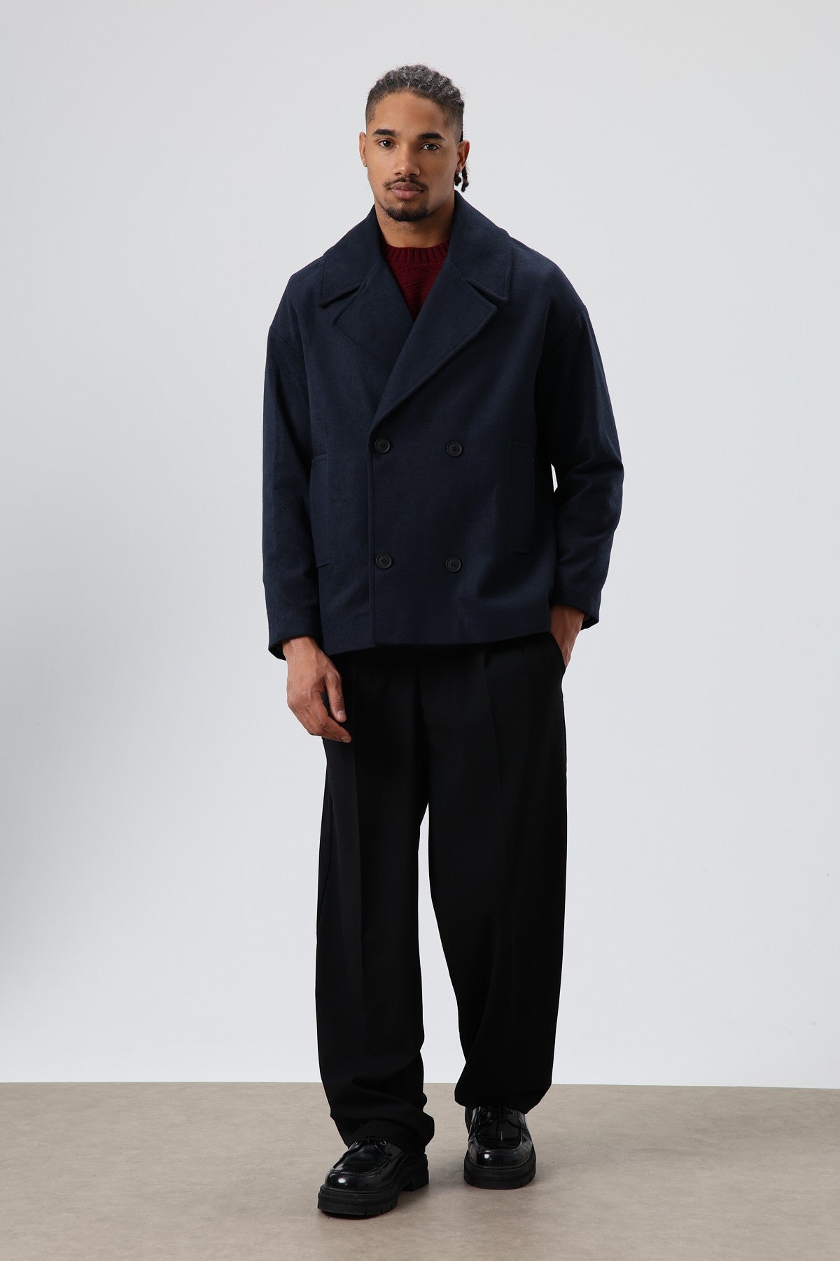 Oversized Double-Breasted Short Napped Wool Jacket