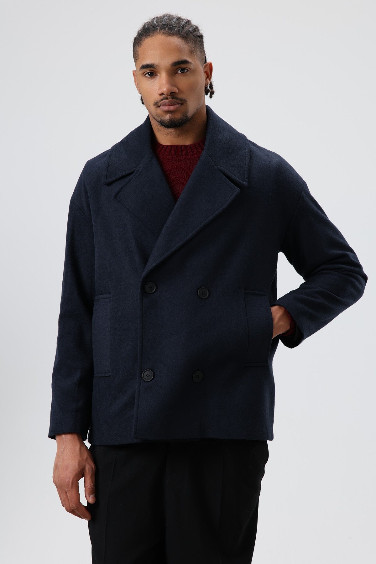 Oversized Double-Breasted Short Napped Wool Jacket