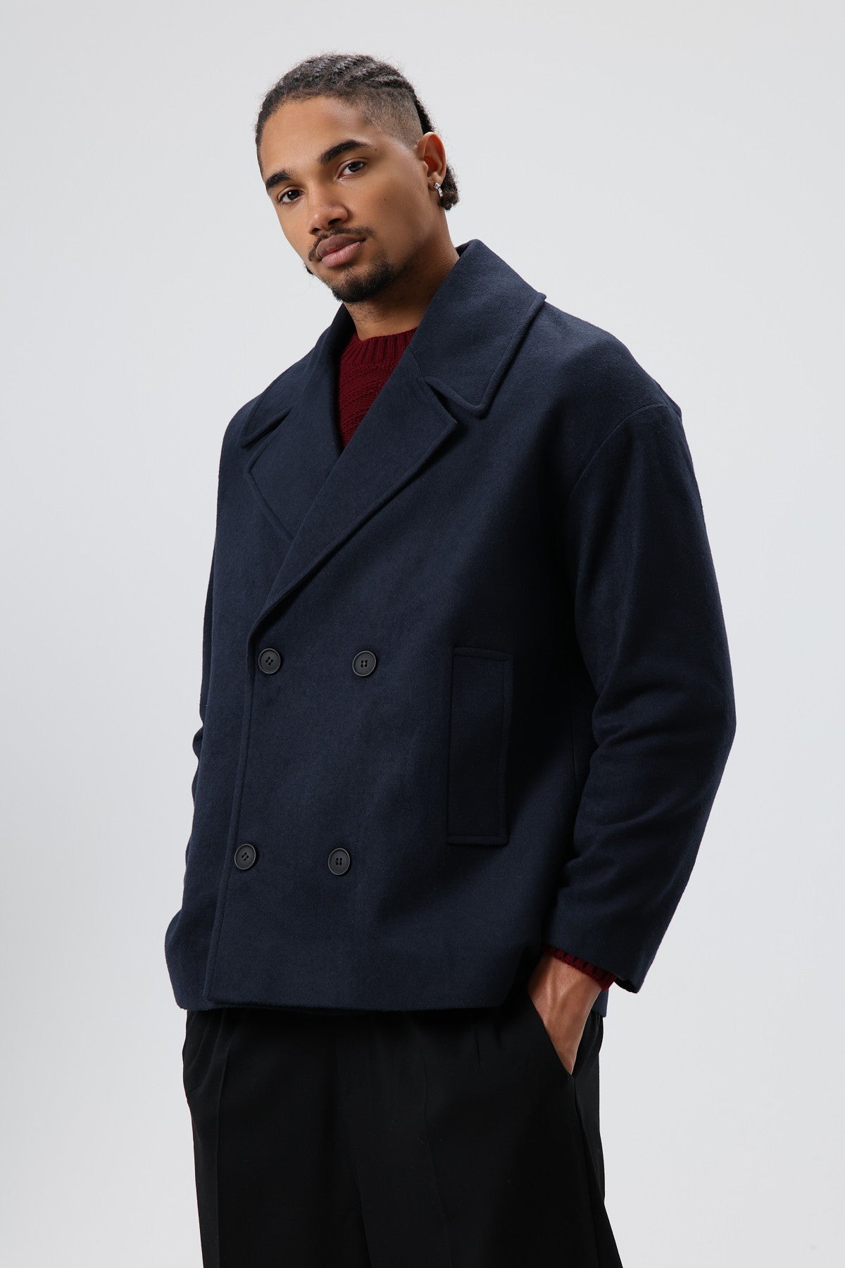 Oversized Double-Breasted Short Napped Wool Jacket