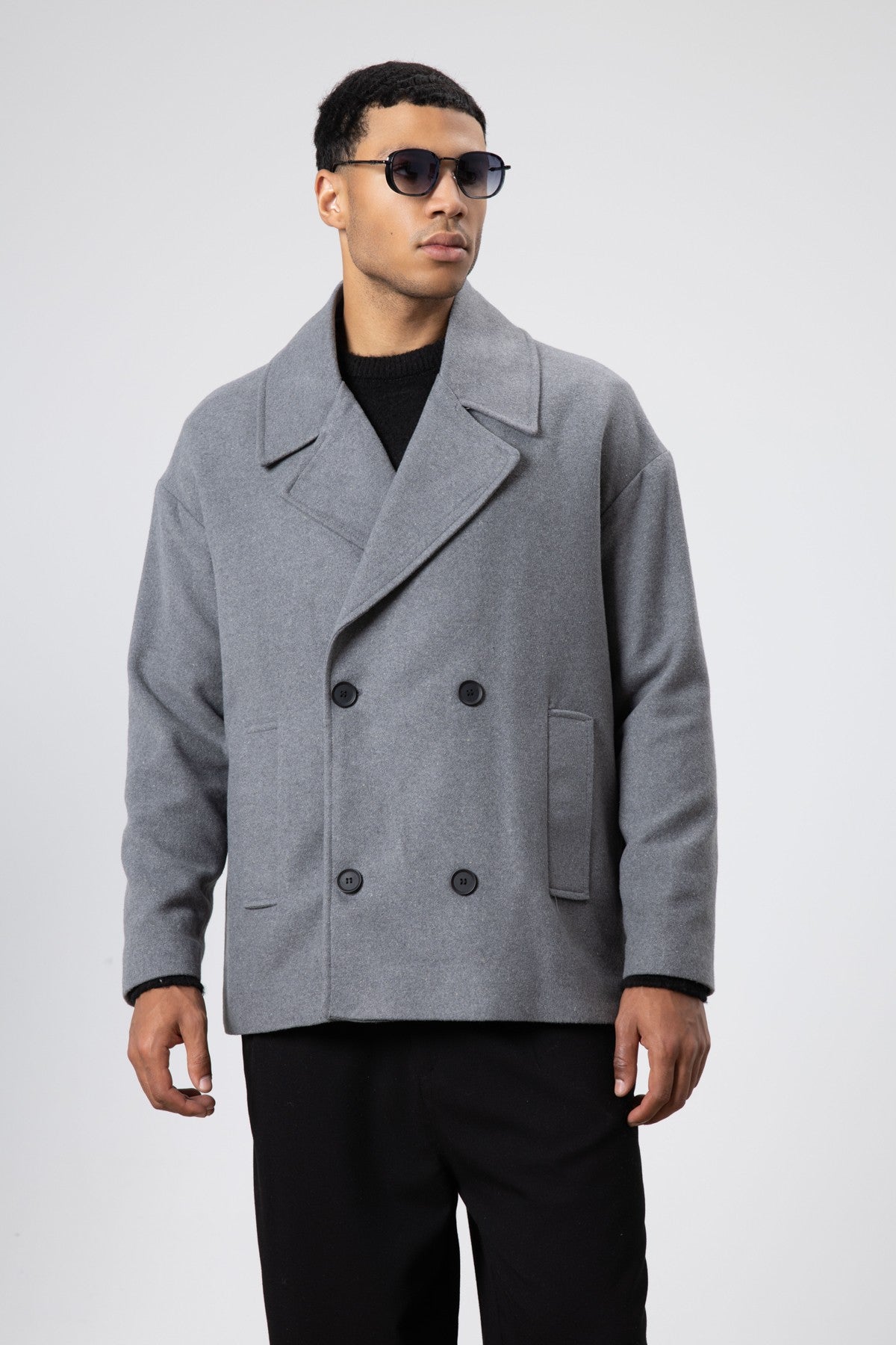 Oversized Double-Breasted Short Napped Wool Jacket