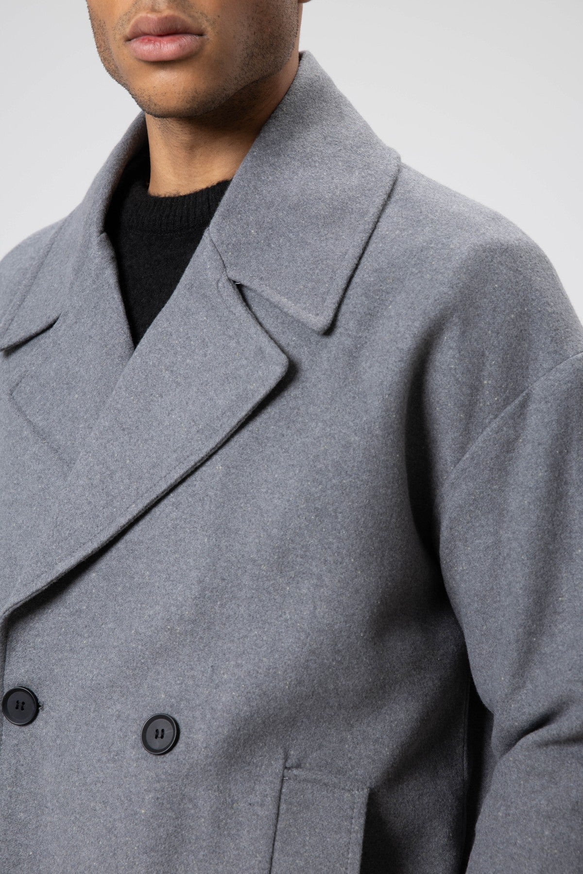 Oversized Double-Breasted Short Napped Wool Jacket