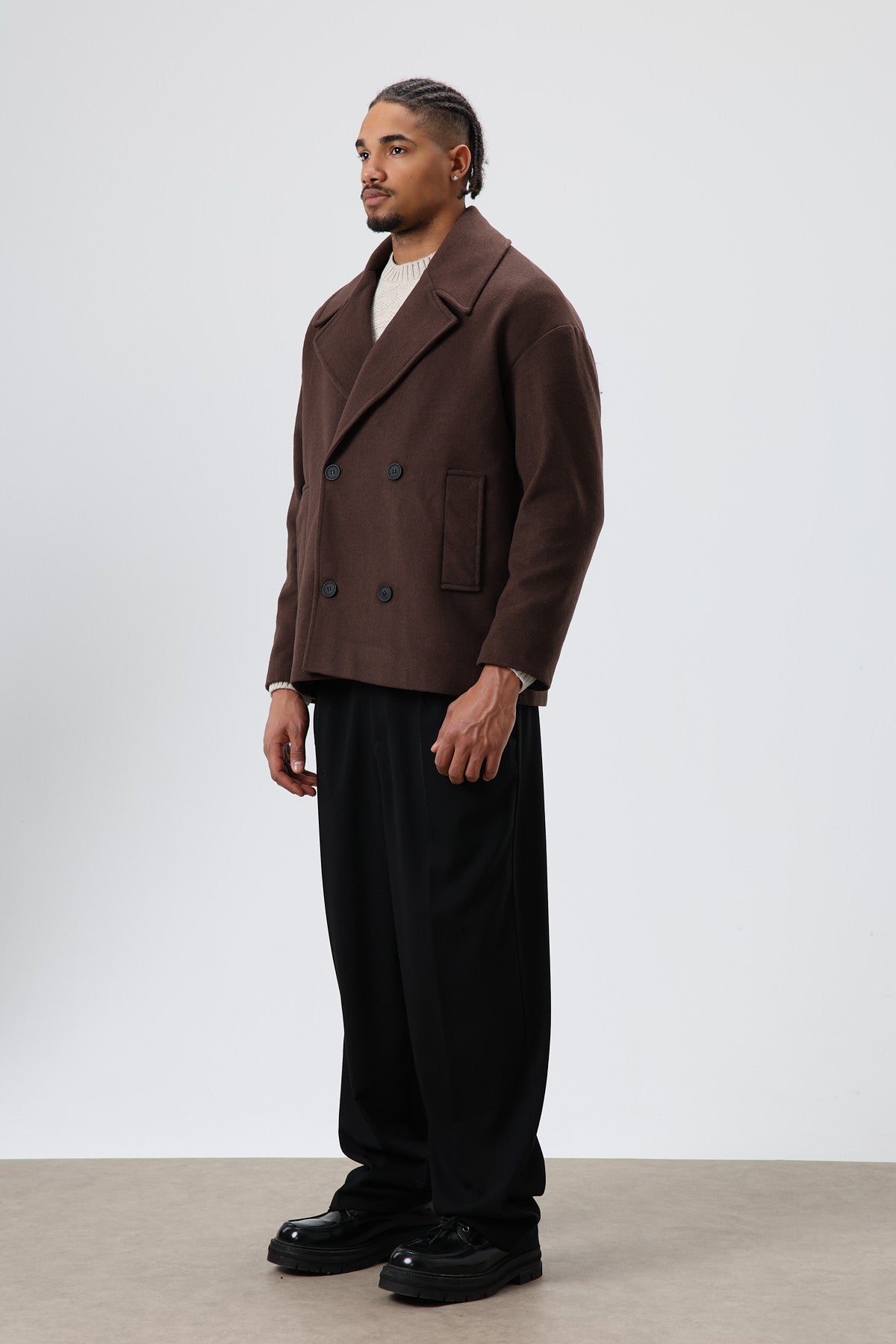 Oversized Double-Breasted Short Napped Wool Jacket