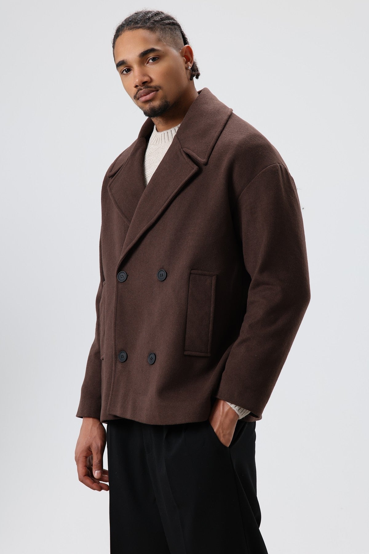 Oversized Double-Breasted Short Napped Wool Jacket