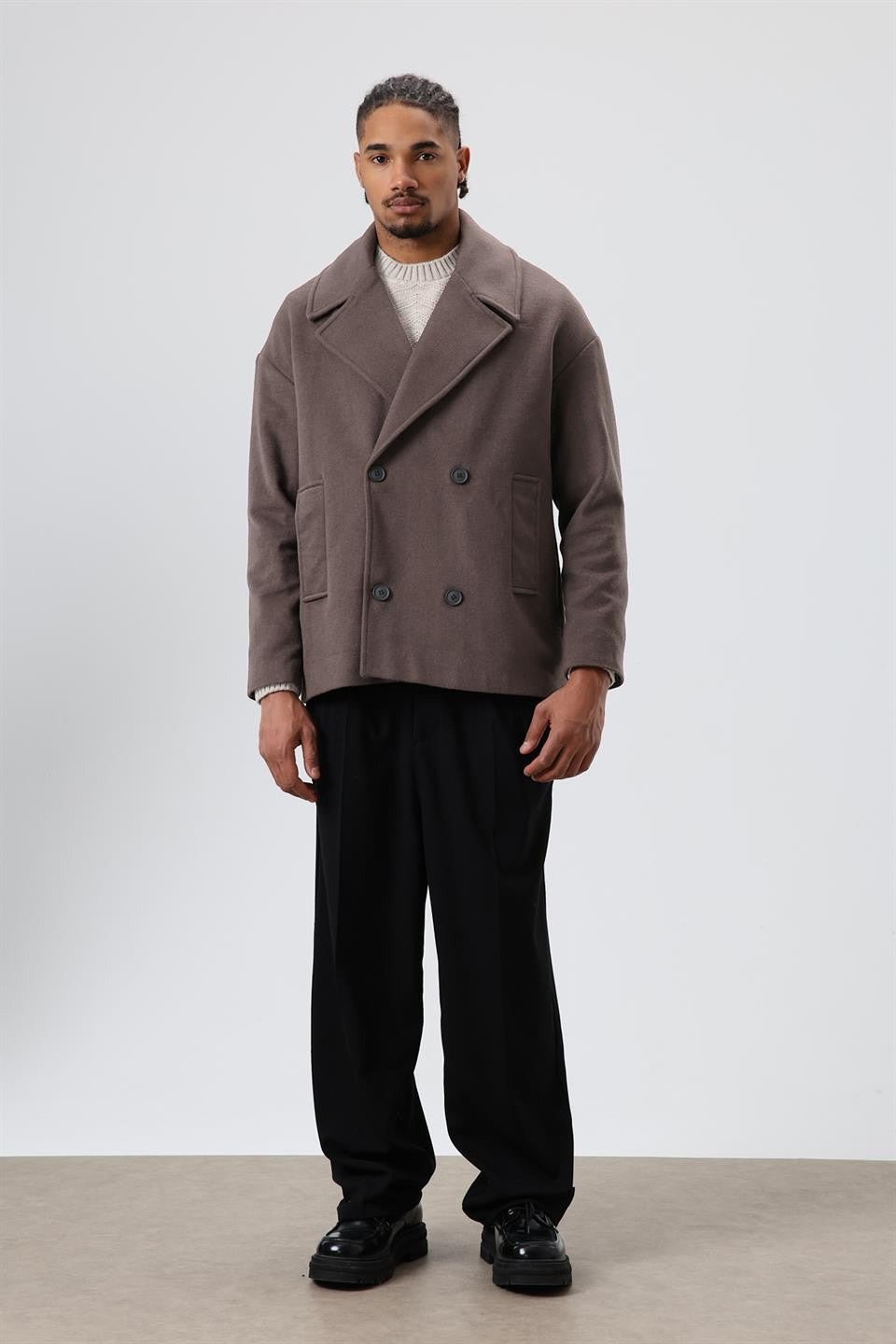 Oversized Double-Breasted Short Napped Wool Jacket