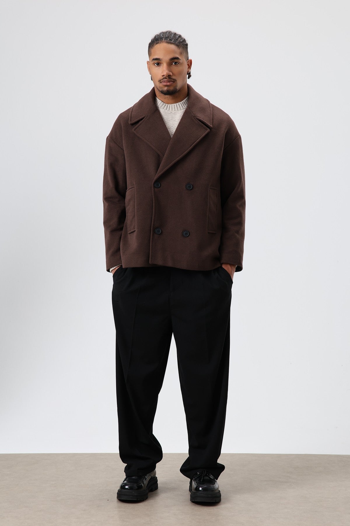 Oversized Double-Breasted Short Napped Wool Jacket
