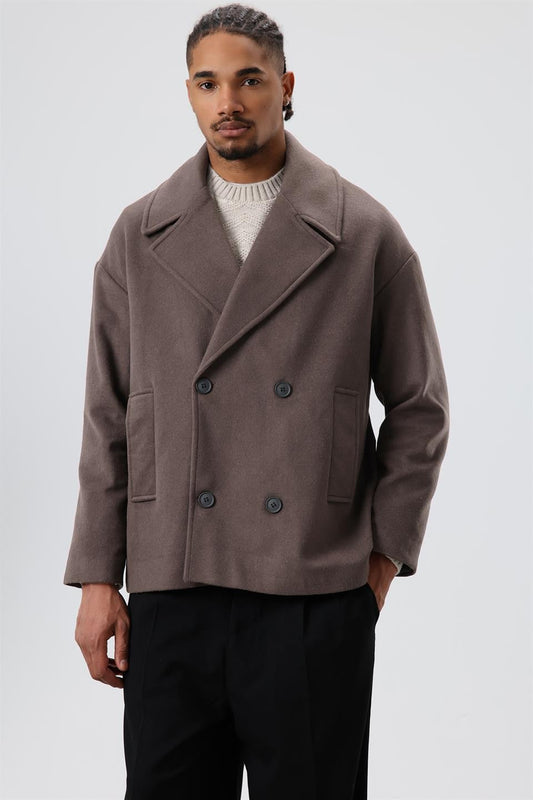 Oversized Double-Breasted Short Napped Wool Jacket