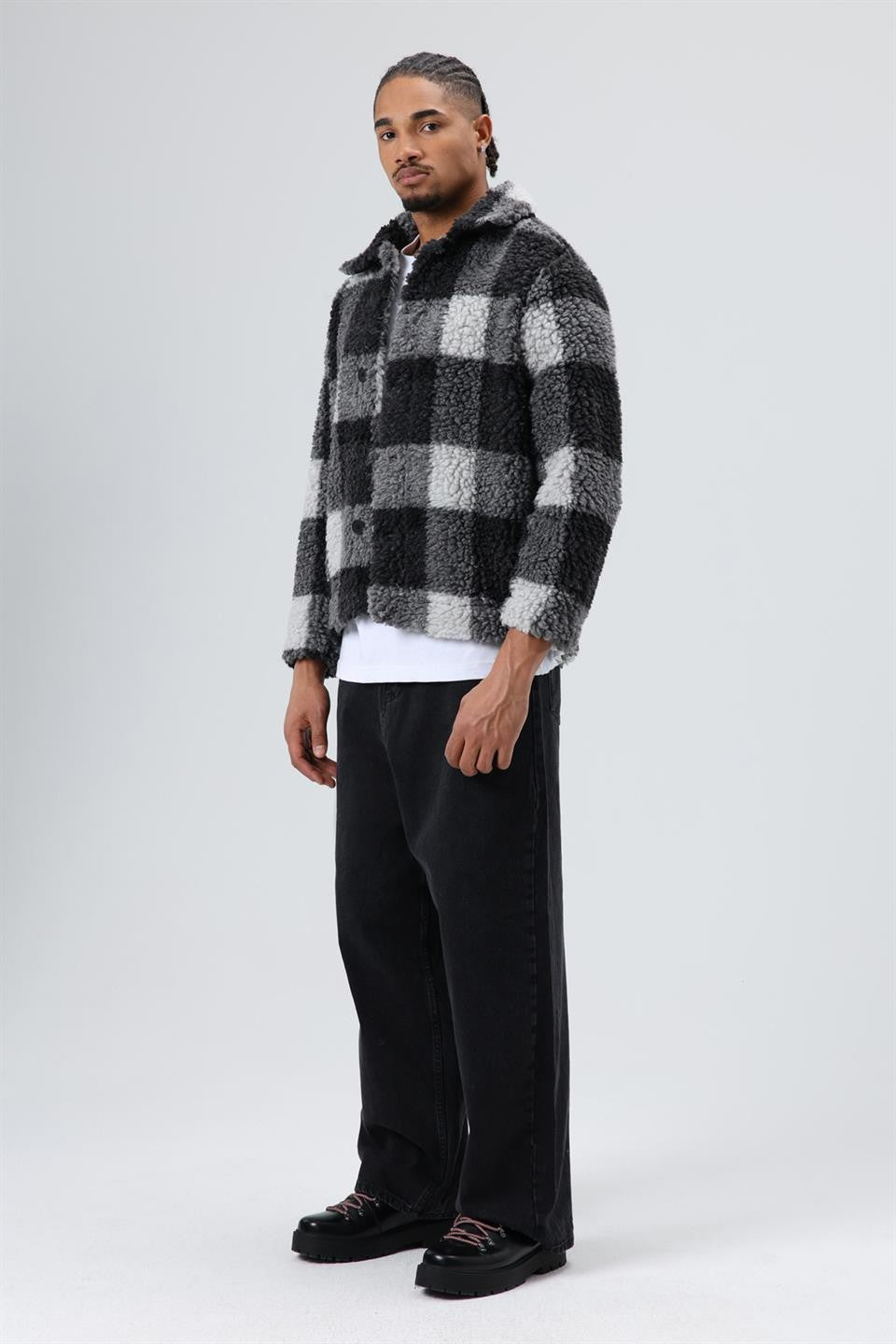 Oversized Plush Checkered Jacket