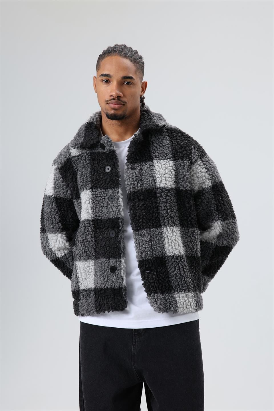 Oversized Plush Checkered Jacket