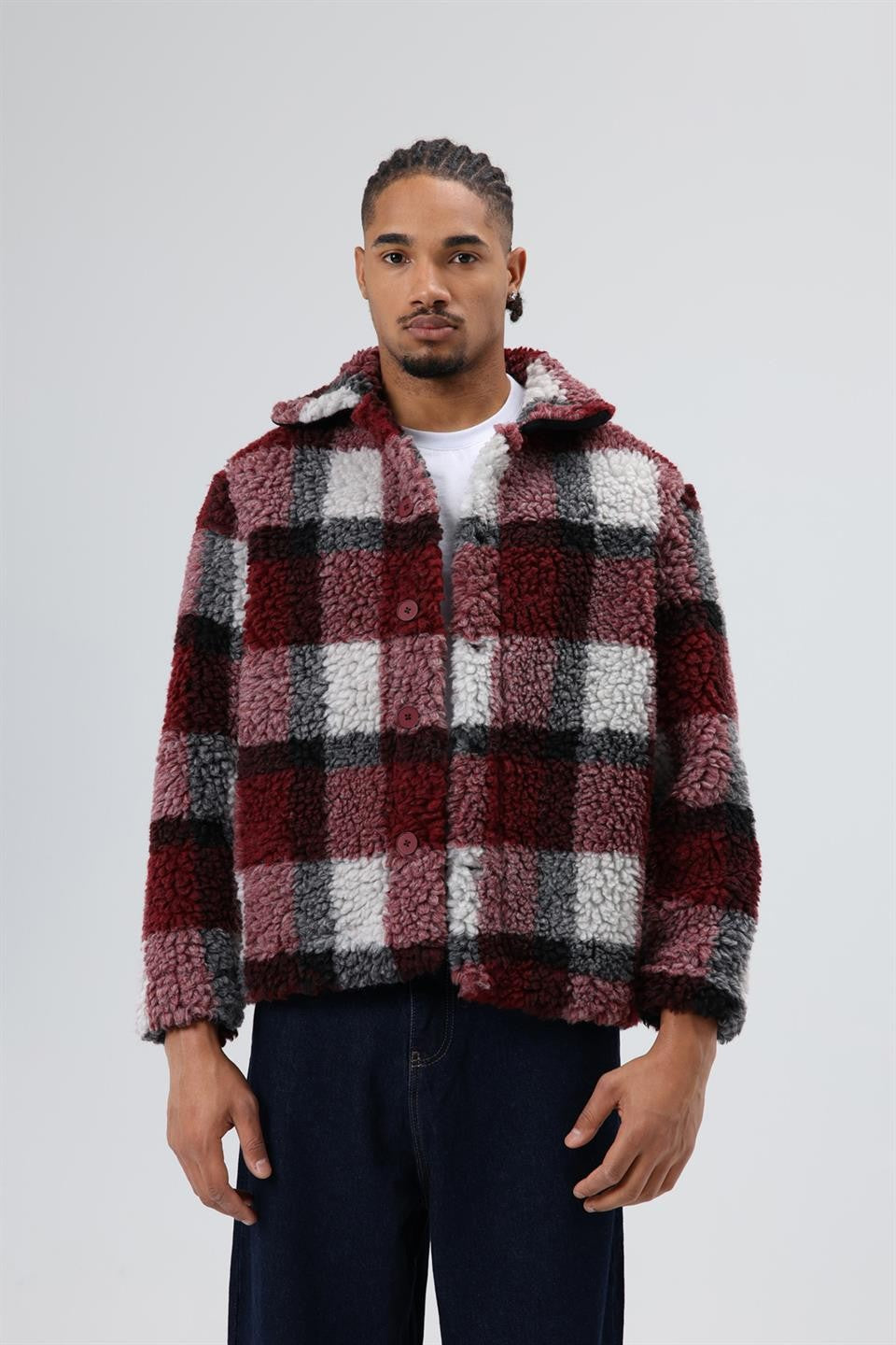 Oversized Plush Checkered Jacket