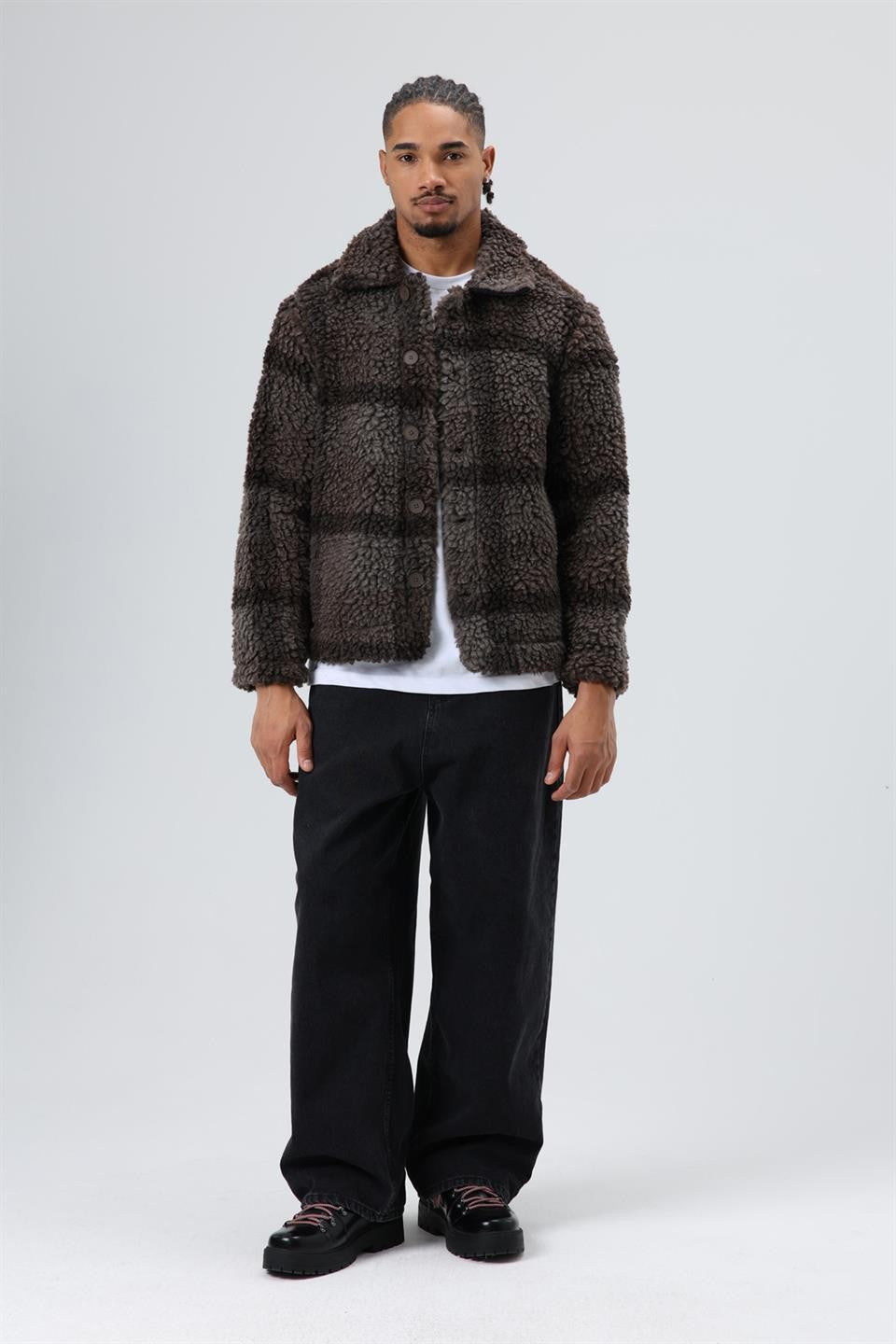 Oversized Plush Checkered Jacket