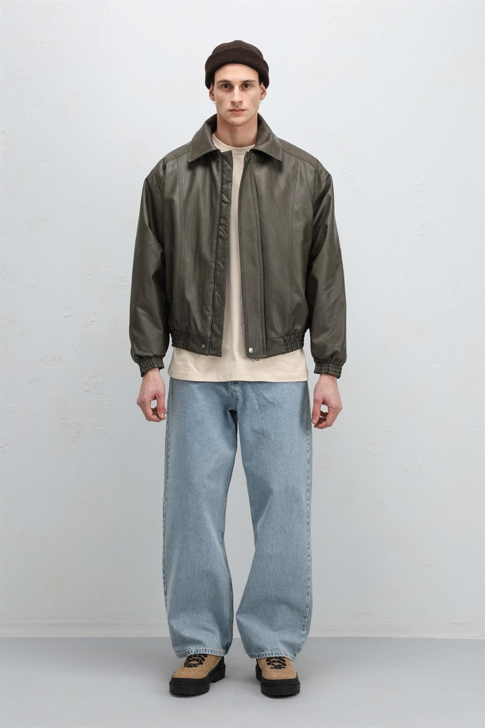 Oversized Leather Bomber Jacket