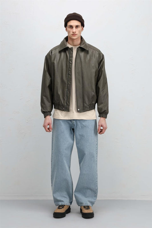 Oversized Leather Bomber Jacket