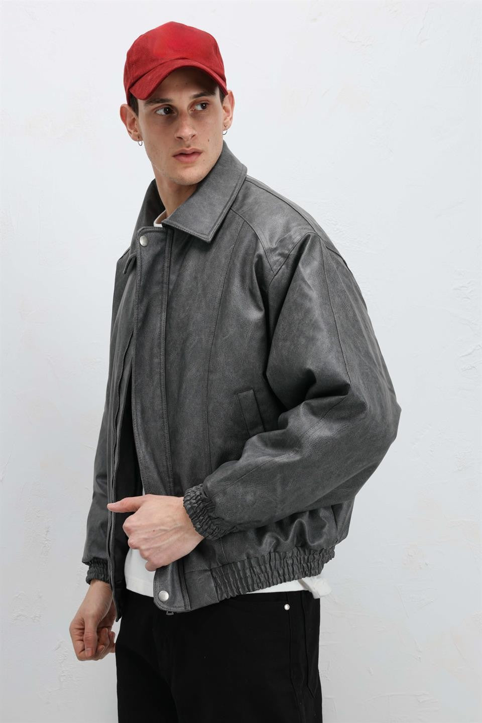 Oversized Leather Bomber Jacket